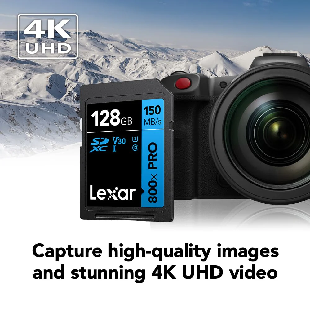 Lexar 128GB (2-Pack) High-Performance 800x PRO SDXC UHS-I Memory Card, C10, U3, V30, 4K UHD Video, Up to 150MB/s Read, for Point-and-Shoot & Mid-Range DSLR Cameras, HD Camcorders (LSD0800P128G-B2NNU) 2-Pack - Image 3