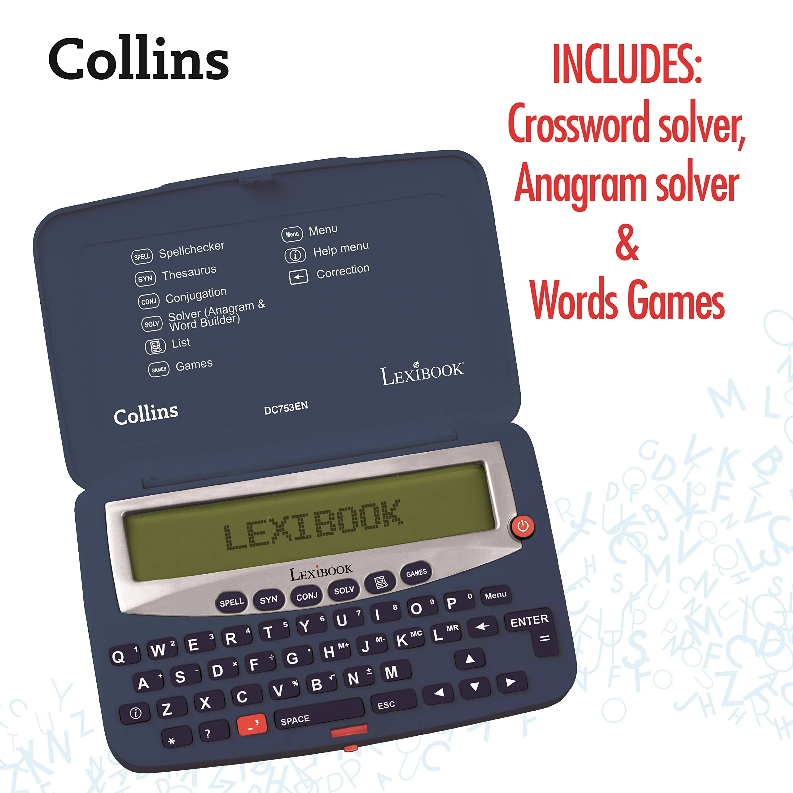 Lexibook - Collins English Dictionary, 13th Edition - Electronic Pocket Spellchecker, Thesaurus, Crossword Solver, Conjugation, Anagram Solver, Words Games, with Battery, Blue/White, DC753EN - Image 3