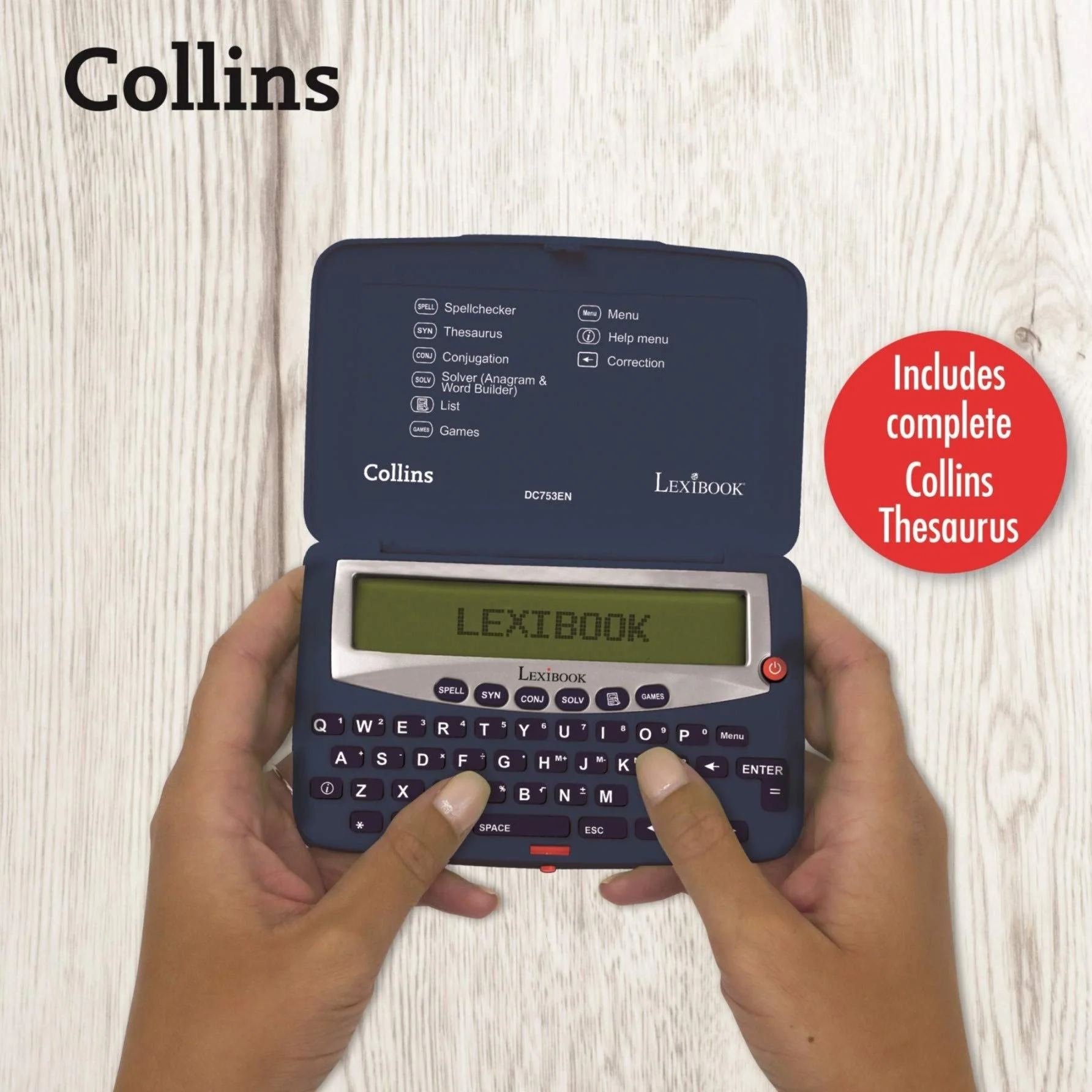Lexibook - Collins English Dictionary, 13th Edition - Electronic Pocket Spellchecker, Thesaurus, Crossword Solver, Conjugation, Anagram Solver, Words Games, with Battery, Blue/White, DC753EN - Image 7
