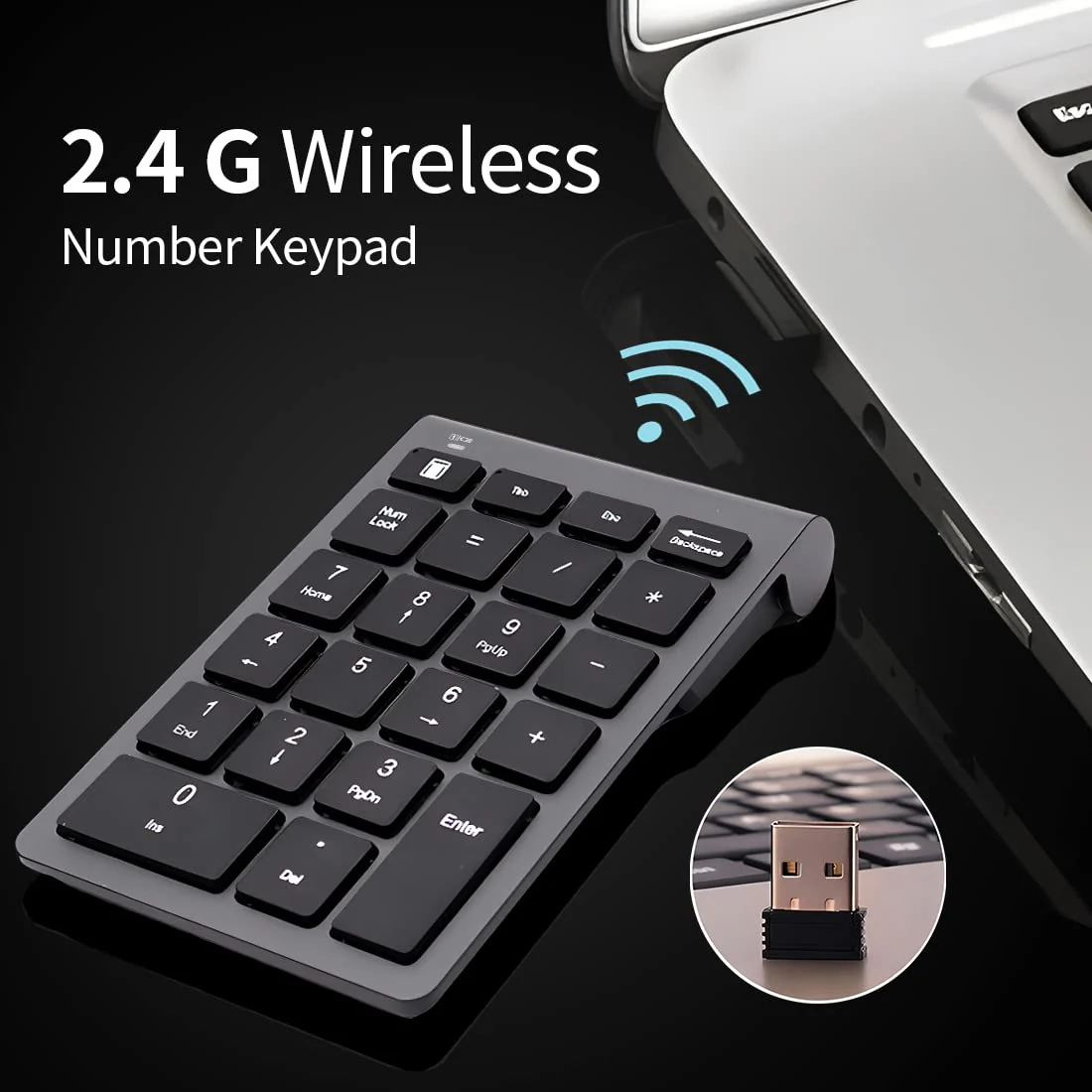 LIANGSTAR Number Pad, Wireless Numeric Keypad 22 Keys Portable Keyboard Extensions with 2.4GHz USB Receiver for 10 Key Financial Accounting Data Entry, Surface Pro, Laptop, Desktop, PC, Notebook - Image 4