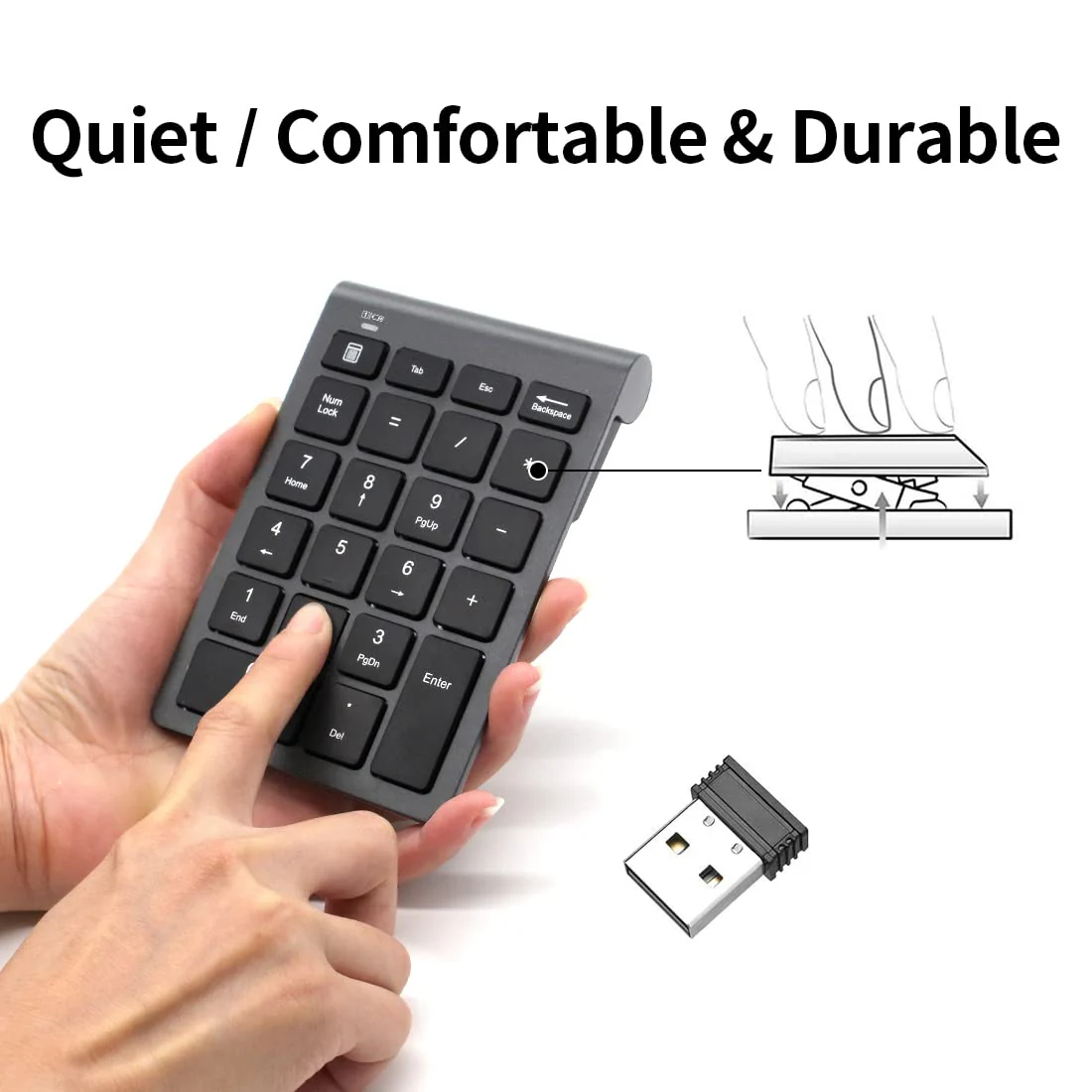 LIANGSTAR Number Pad, Wireless Numeric Keypad 22 Keys Portable Keyboard Extensions with 2.4GHz USB Receiver for 10 Key Financial Accounting Data Entry, Surface Pro, Laptop, Desktop, PC, Notebook - Image 5