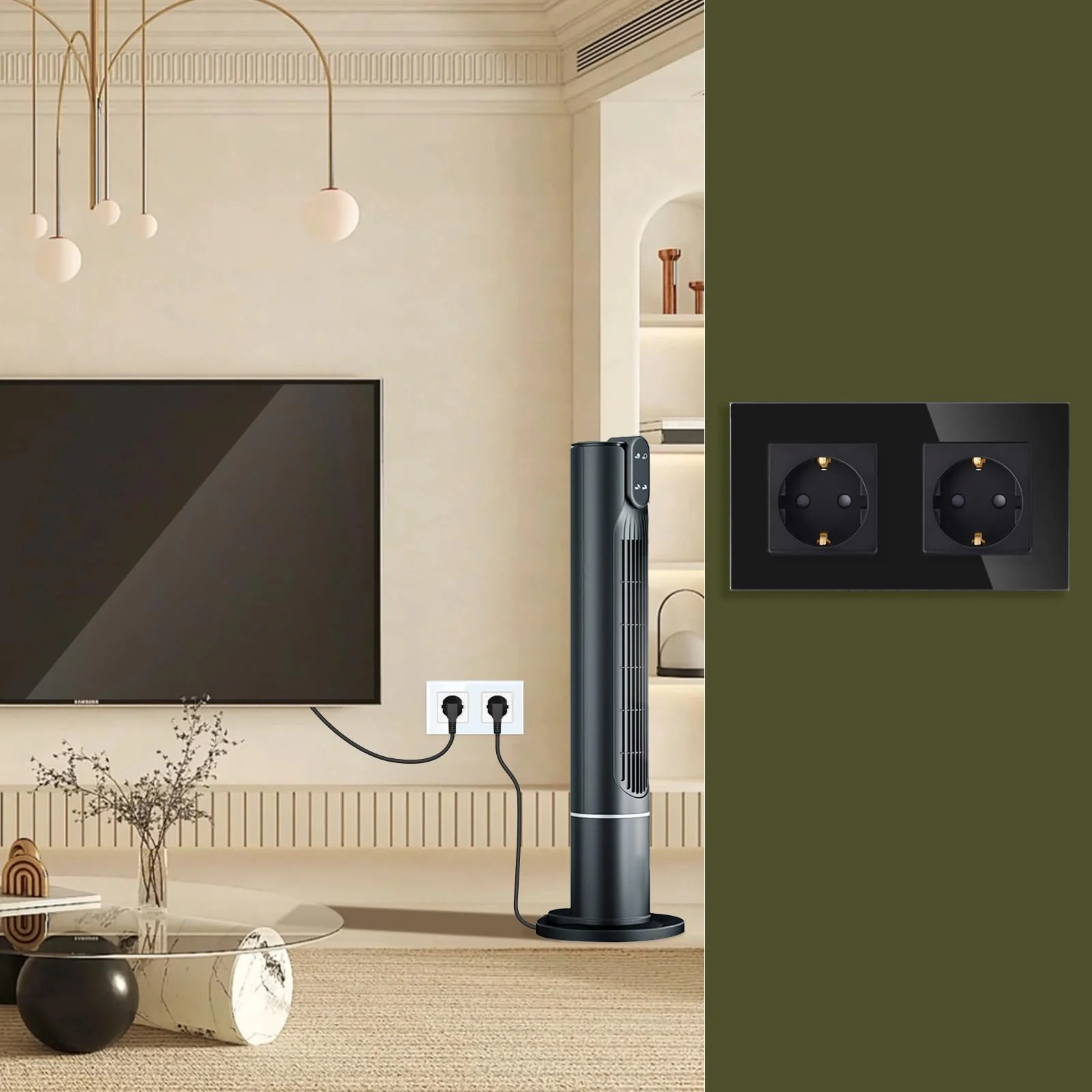 LIAONFOY Schuko Double Socket with Child Safety Lock Glass Frame 2-Way Wall Socket Flush-Mounted Black Double 110-250 V 157 mm 2-gang socket - Image 8