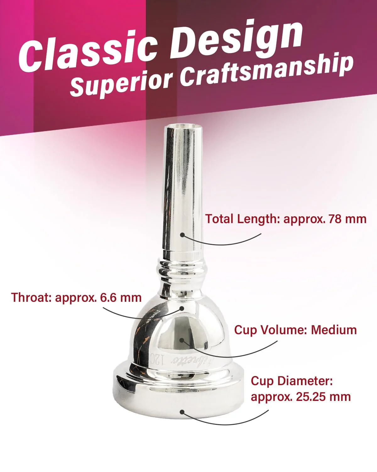 Libretto 12C Trombone Mouthpiece, 2μm Silver Plated Mouthpiece w/Vacuum Packing, Small Shank Compatible with Alto Trombone & Baritone, Designed for Beginner, Student, Jazz Player - Image 2