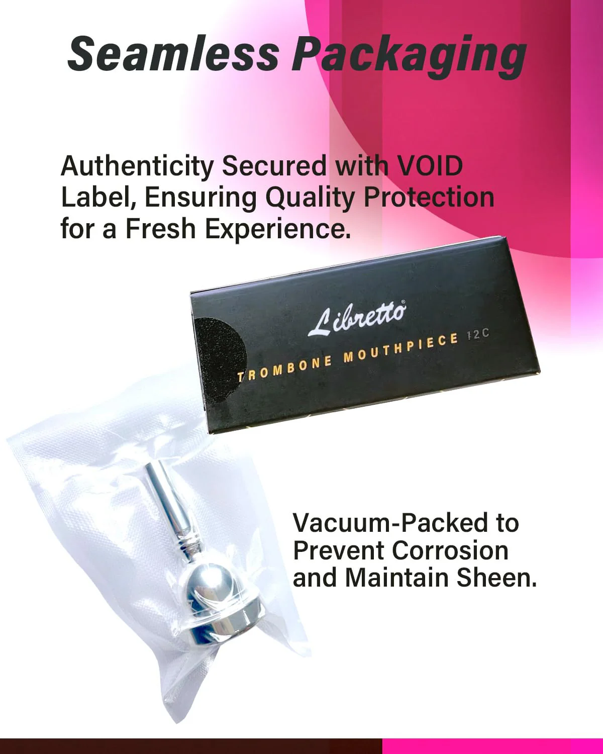 Libretto 12C Trombone Mouthpiece, 2μm Silver Plated Mouthpiece w/Vacuum Packing, Small Shank Compatible with Alto Trombone & Baritone, Designed for Beginner, Student, Jazz Player - Image 5