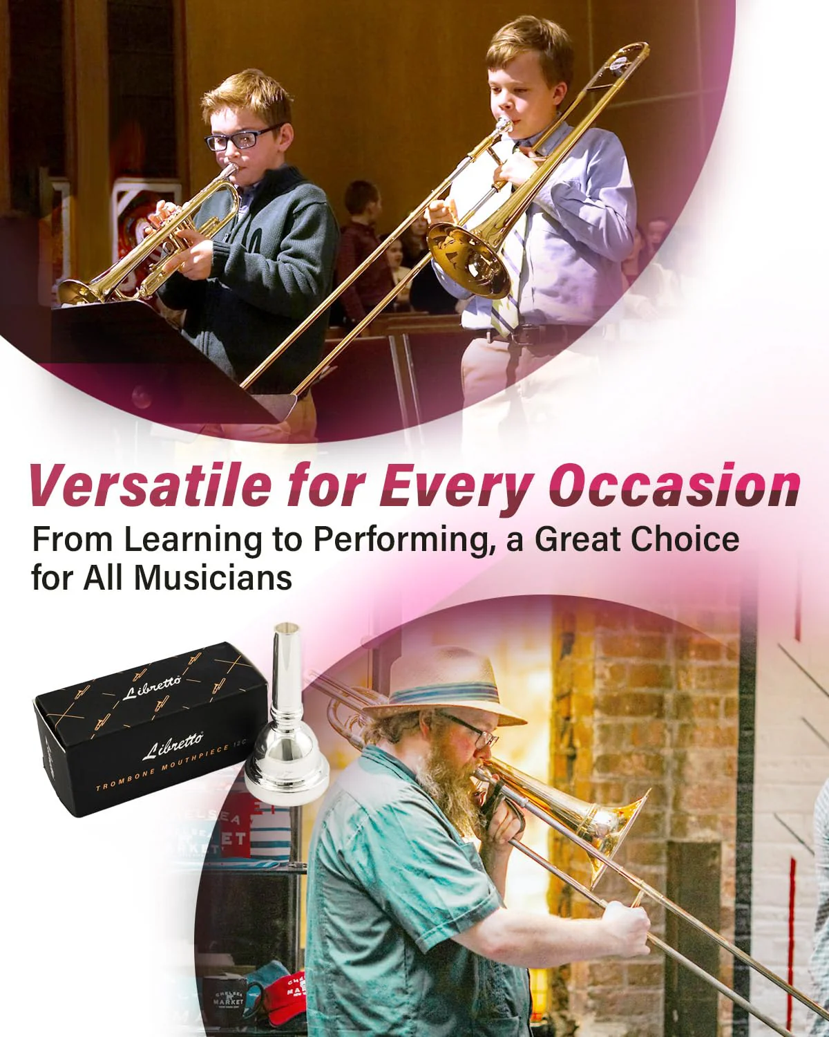 Libretto 12C Trombone Mouthpiece, 2μm Silver Plated Mouthpiece w/Vacuum Packing, Small Shank Compatible with Alto Trombone & Baritone, Designed for Beginner, Student, Jazz Player - Image 6