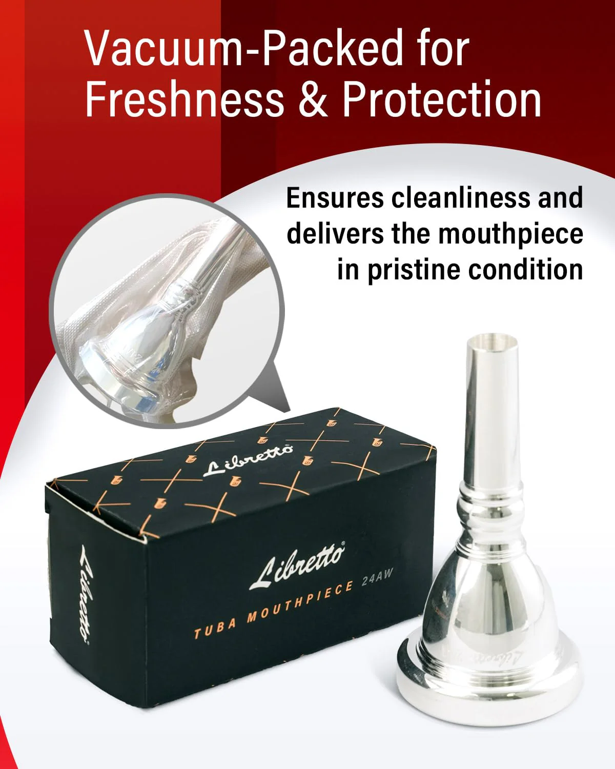 Libretto 24AW Tuba Mouthpiece, 2μm Silver Plated Tuba Mouthpiece w/Vacuum Packing, Designed for Beginners, Students, Intermediate Players - Image 4