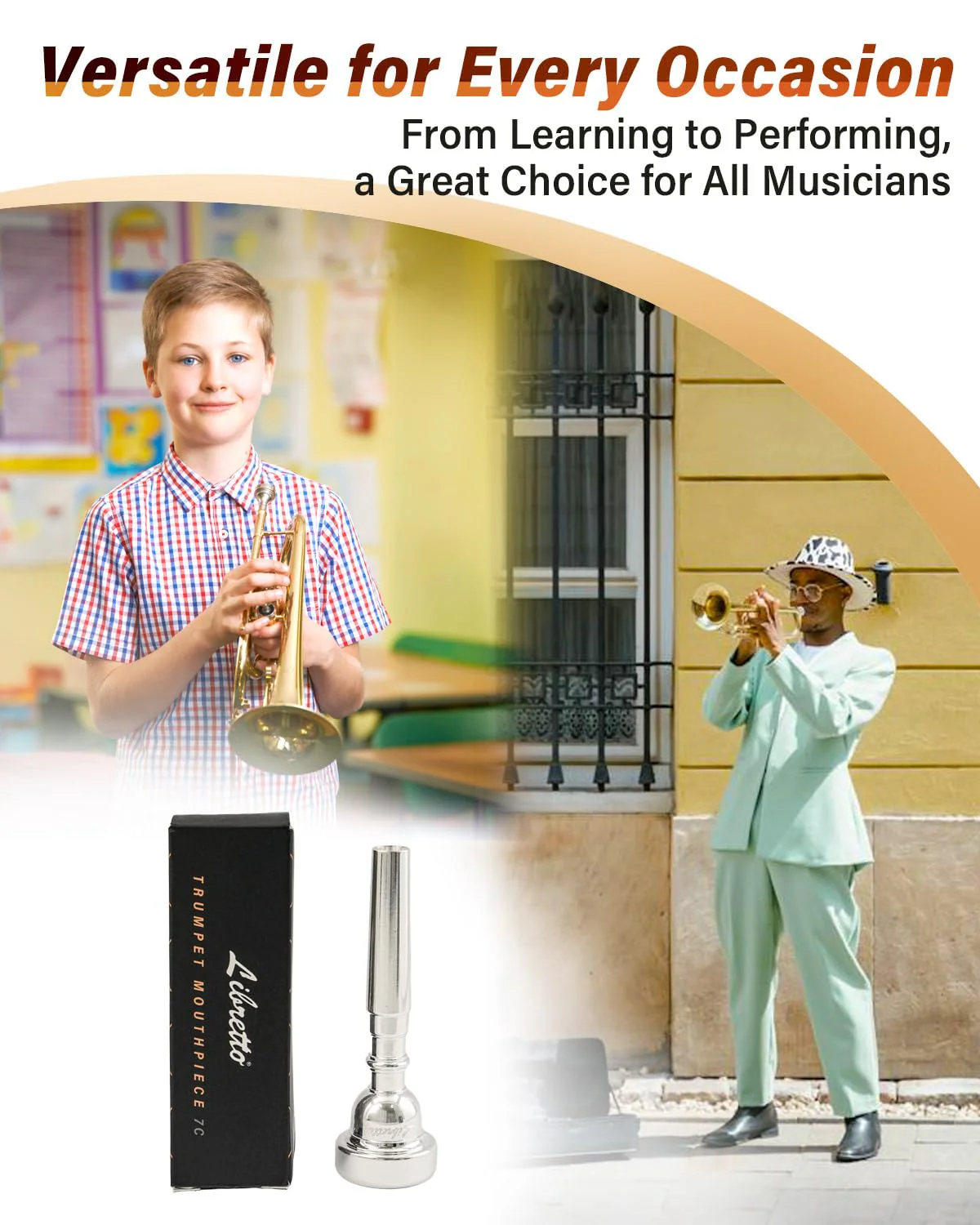 Libretto 7C Trumpet Mouthpiece, 2μm Silver Plated Trumpet Mouthpiece w/Vacuum Packing, Compatible with C and B♭ Trumpet, Designed for Beginners, Students, Intermediate Players - Image 6