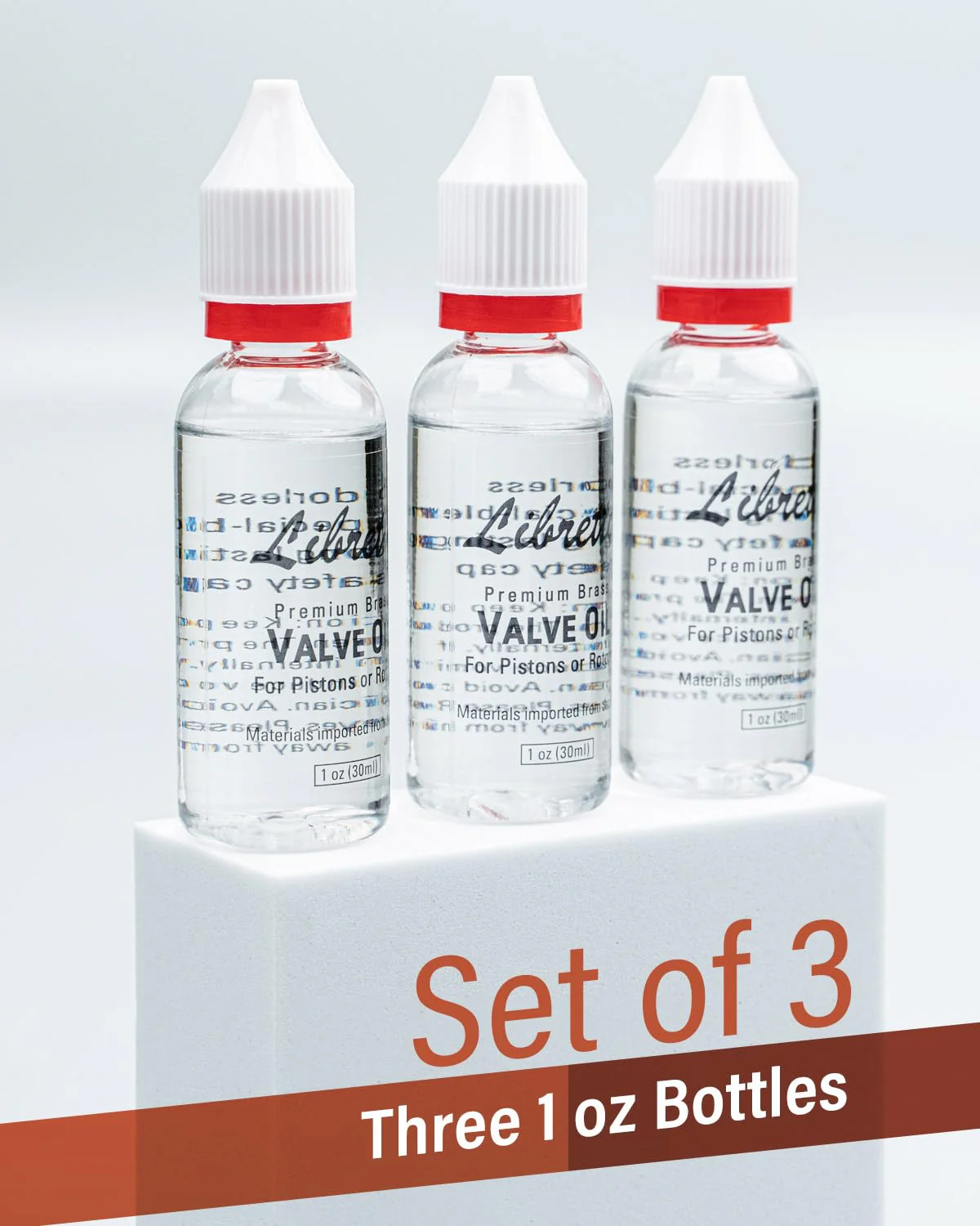 Libretto Brass Valve Oil, Set of 3, Safety Cap, Premium Lubricant, Long-Lasting, Smooth, Odorless, Special-Blended Synthetic Formula, 1 oz (30ml) Valve Oil (3 pack) - Image 4