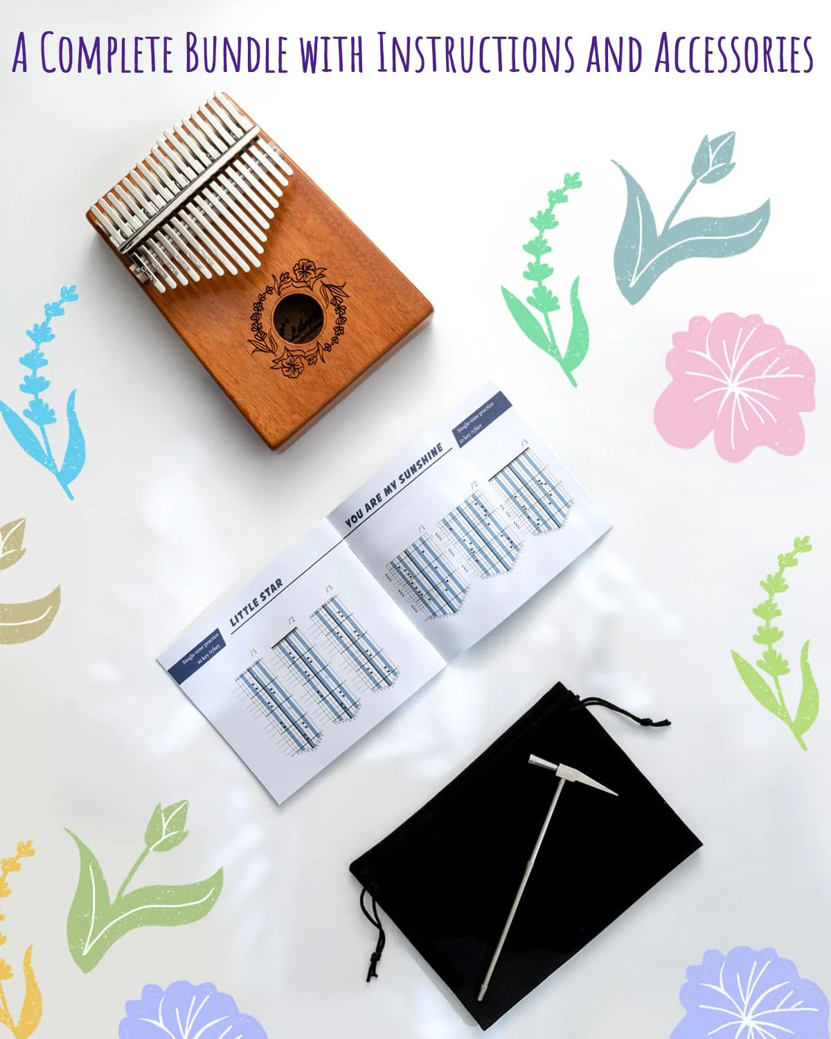Libretto Kalimba Solid Wood Thumb Piano 17 Keys, Portable Mbira Finger Piano with Tune Hammer, Flannel Bag, Manual, Cleaning Cloth, Finger Covers, and Stickers, Great Gift for Kids and Adult Beginners - Image 8