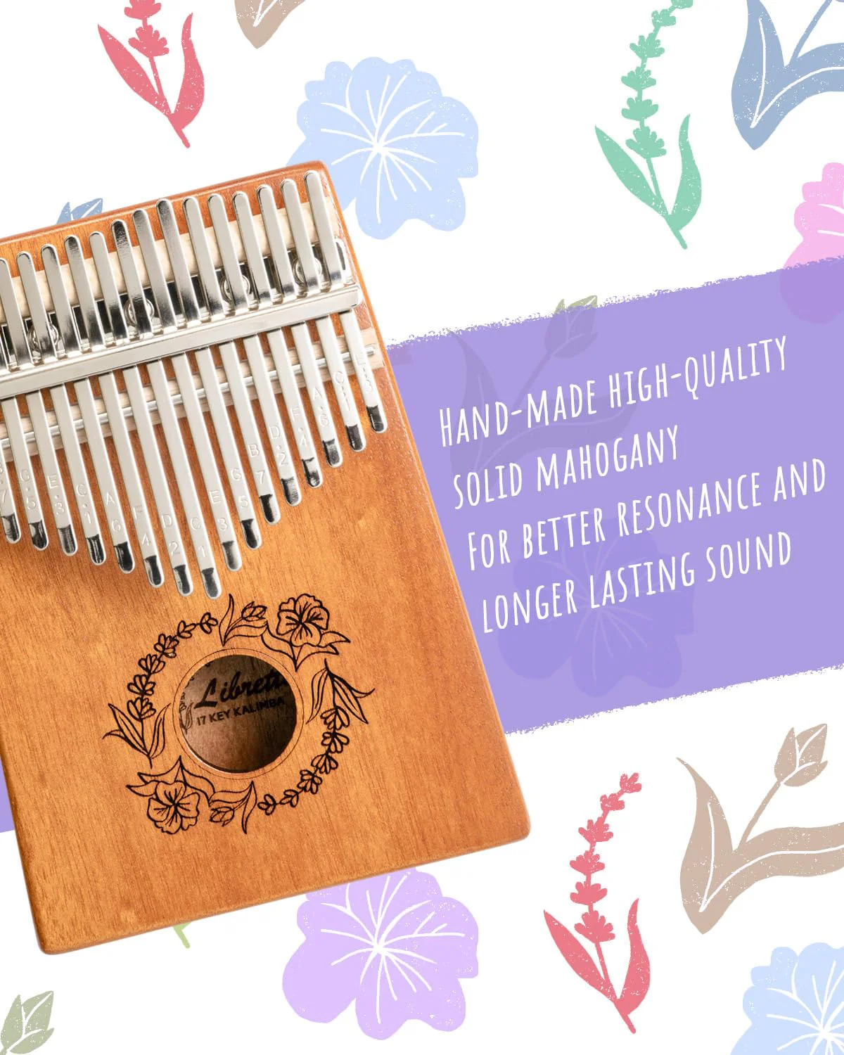 Libretto Kalimba Solid Wood Thumb Piano 17 Keys, Portable Mbira Finger Piano with Tune Hammer, Flannel Bag, Manual, Cleaning Cloth, Finger Covers, and Stickers, Great Gift for Kids and Adult Beginners - Image 9