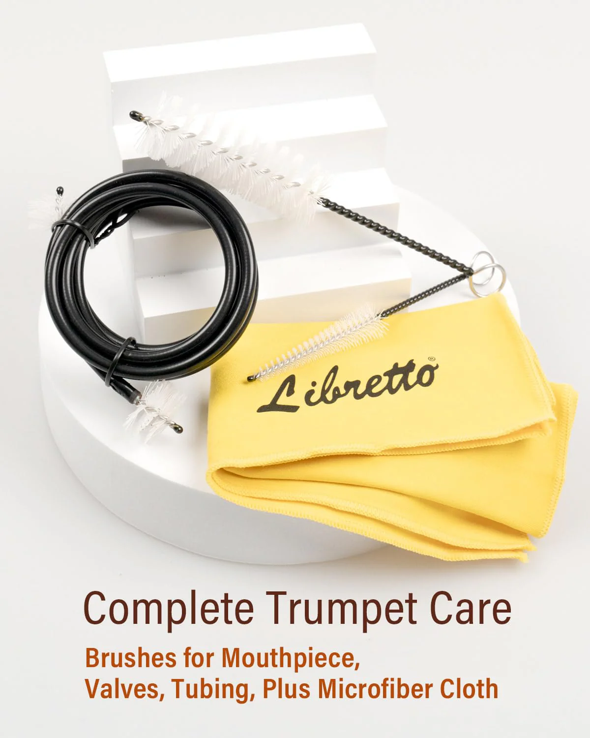Libretto Trumpet Cleaning Brush Set with Polishing Cloth, Mouthpiece Brush, Valve Brush, Bore Brush, Microfiber Cleaning Cloth, for Trumpet, Cornet, Brass Instruments - Image 3