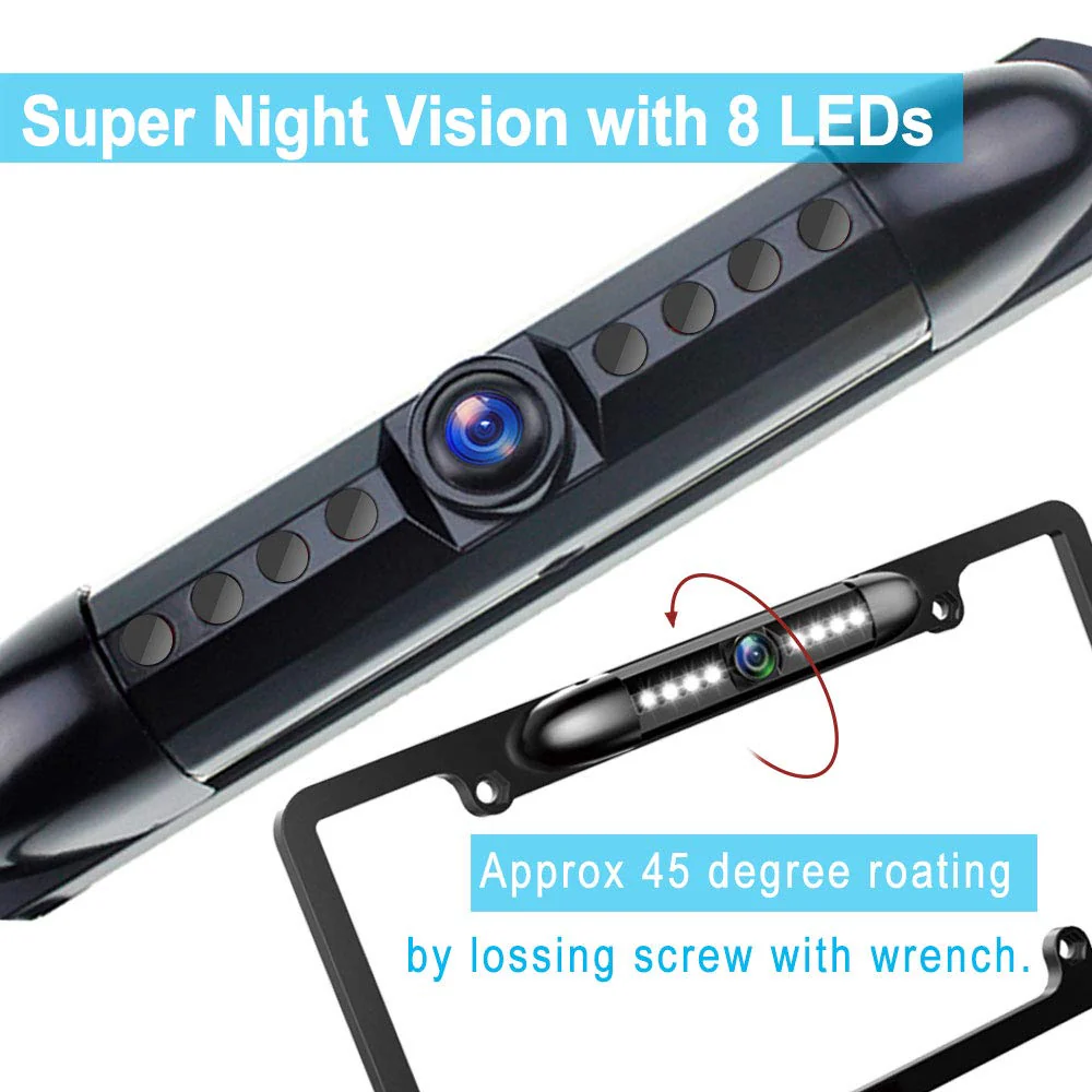License Plate Backup Camera HD Night Vision Rear View Camera with 8 LEDs 170° Viewing Angle Waterproof Backup Rear Camera for Cars - Image 3