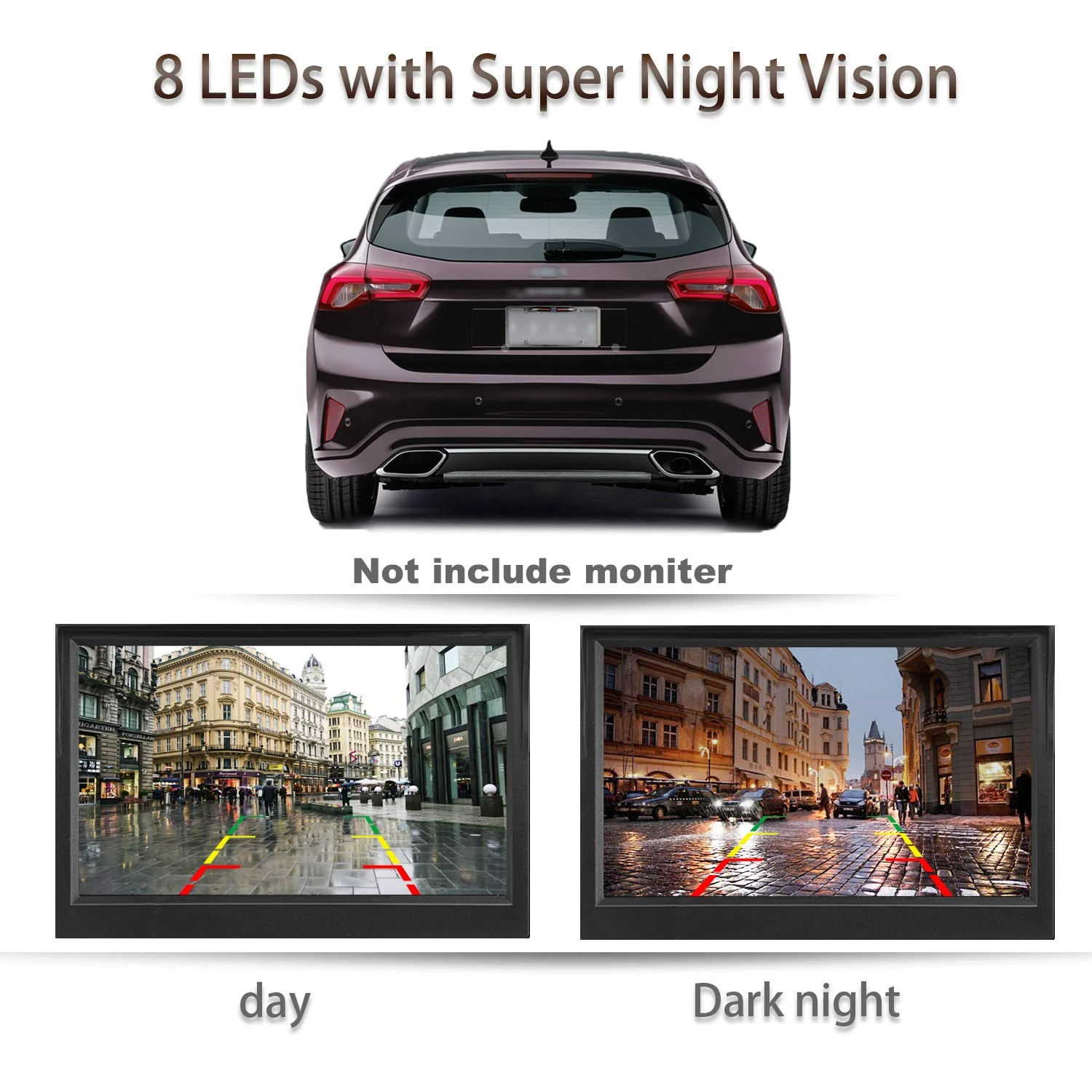 License Plate Backup Camera HD Night Vision Rear View Camera with 8 LEDs 170° Viewing Angle Waterproof Backup Rear Camera for Cars - Image 5