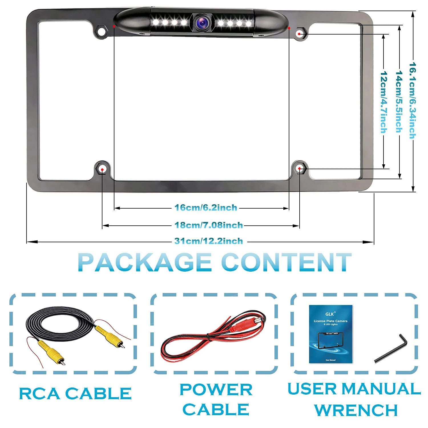 License Plate Backup Camera HD Night Vision Rear View Camera with 8 LEDs 170° Viewing Angle Waterproof Backup Rear Camera for Cars - Image 7