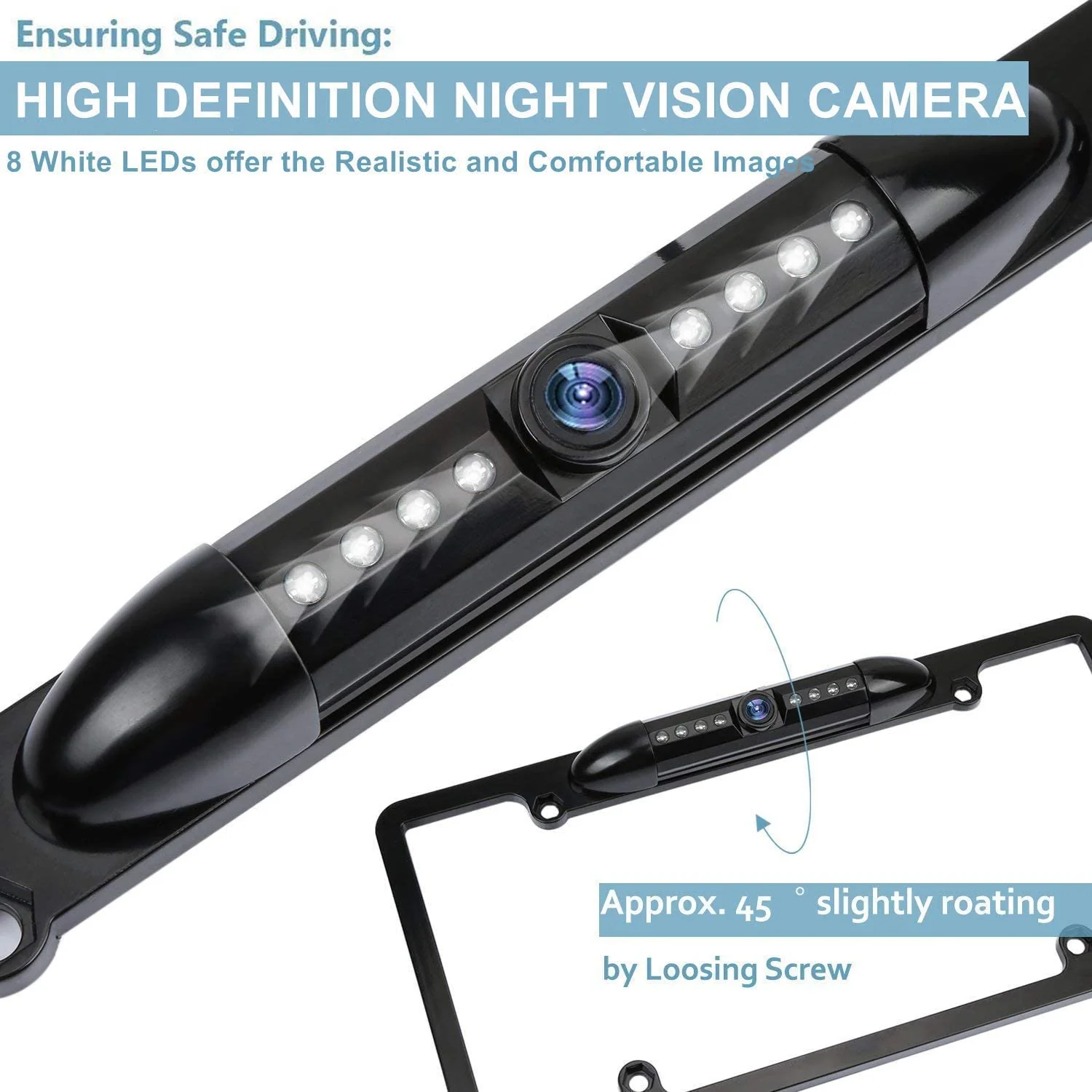 License Plate Frame Backup Camera Night Vision Car Rear View Camera with 8 Bright LEDs 170° Viewing Angle Waterproof Backup Camera Vehicle Universal Reversing Assist Security - Image 3