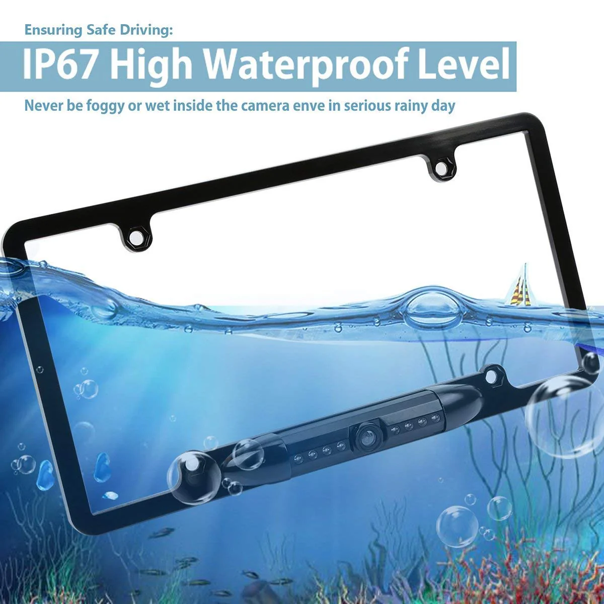 License Plate Frame Backup Camera Night Vision Car Rear View Camera with 8 Bright LEDs 170° Viewing Angle Waterproof Backup Camera Vehicle Universal Reversing Assist Security - Image 4
