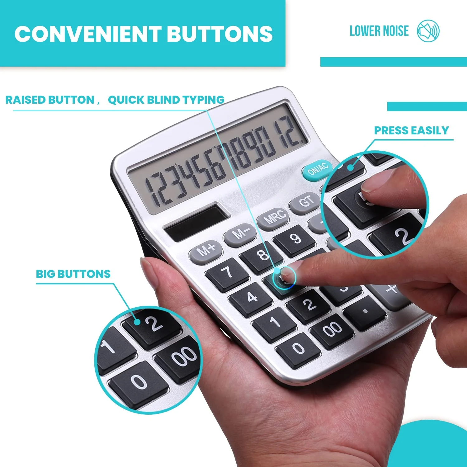 LICHAMP Desk Calculators with Big Buttons and Large Display, Office Desktop Calculator Basic 12 Digit with Solar Power and AA Battery (4 Packs Included), 4 Bulk Pack - Image 3