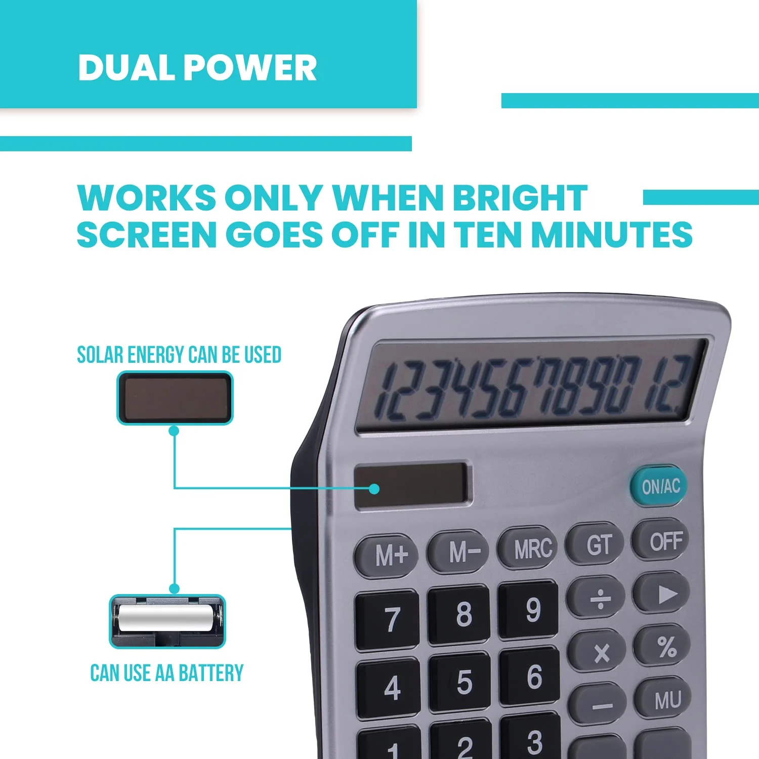 LICHAMP Desk Calculators with Big Buttons and Large Display, Office Desktop Calculator Basic 12 Digit with Solar Power and AA Battery (4 Packs Included), 4 Bulk Pack - Image 4
