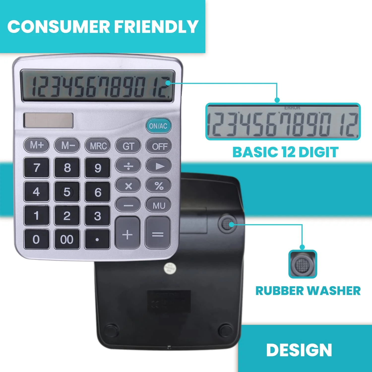LICHAMP Desk Calculators with Big Buttons and Large Display, Office Desktop Calculator Basic 12 Digit with Solar Power and AA Battery (4 Packs Included), 4 Bulk Pack - Image 5