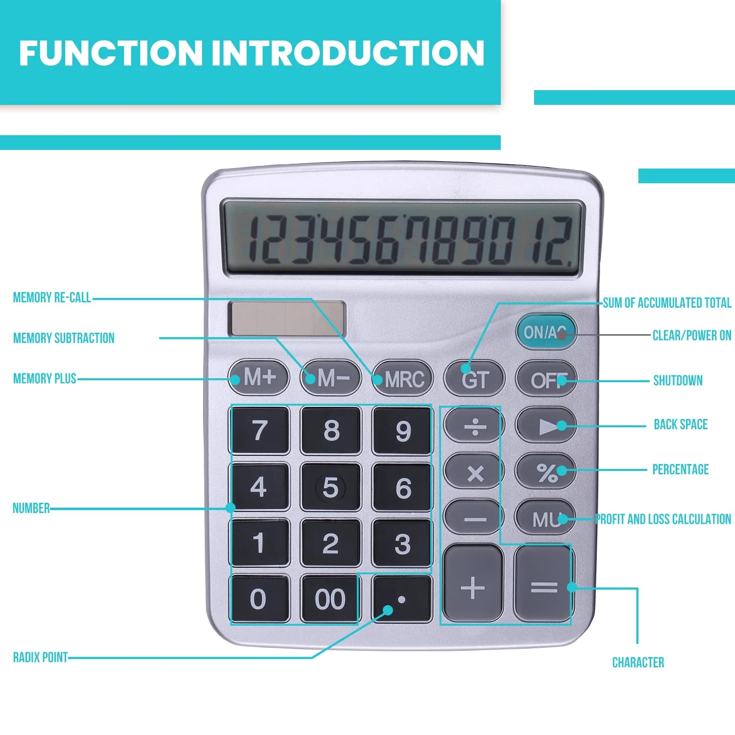 LICHAMP Desk Calculators with Big Buttons and Large Display, Office Desktop Calculator Basic 12 Digit with Solar Power and AA Battery (4 Packs Included), 4 Bulk Pack - Image 6