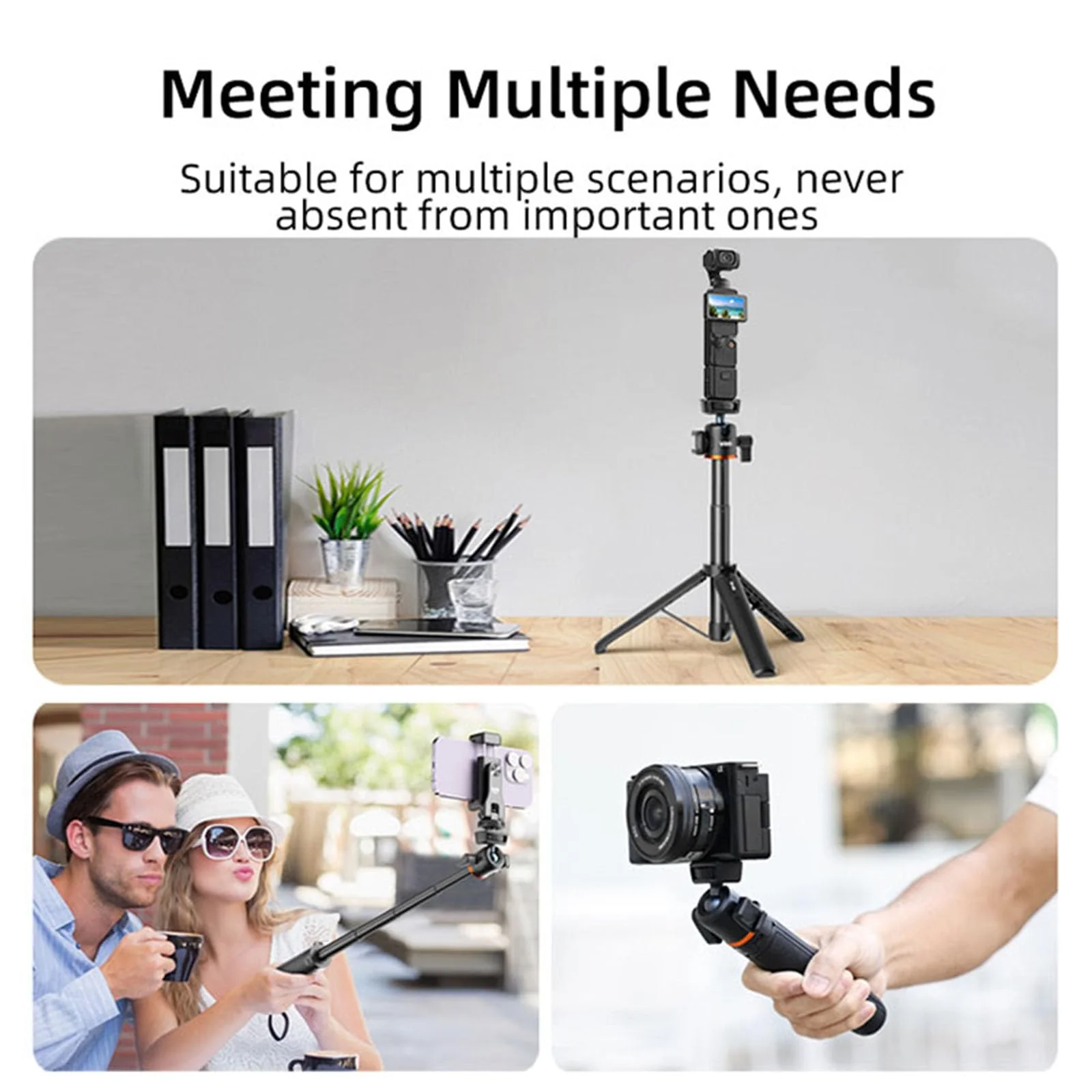 LICHIFIT Extendable Tripod Selfie Stick for DJI Osmo Pocket 3 Pocket Camera Length Adjustable Extension Rod with Rotatable Gimbal for Insta360 ONE X3 /X2 Action Camera Bracket Mount Holder - Image 7