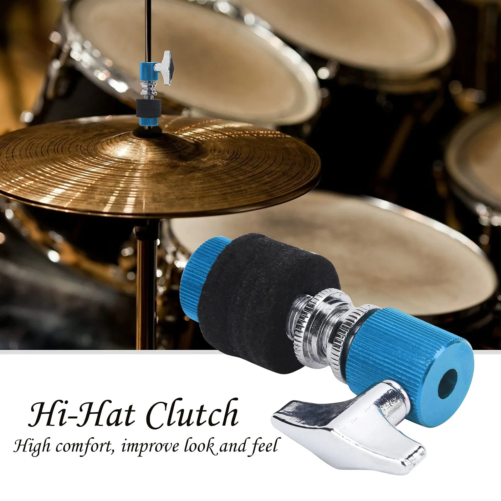 LiebeWH Hi‑Hat Clutch, Aluminum Alloy Jazz Drum Cymbal Rack Holder Instrument Playing Accessories with Self Locking Knob(blue) blue - Image 5