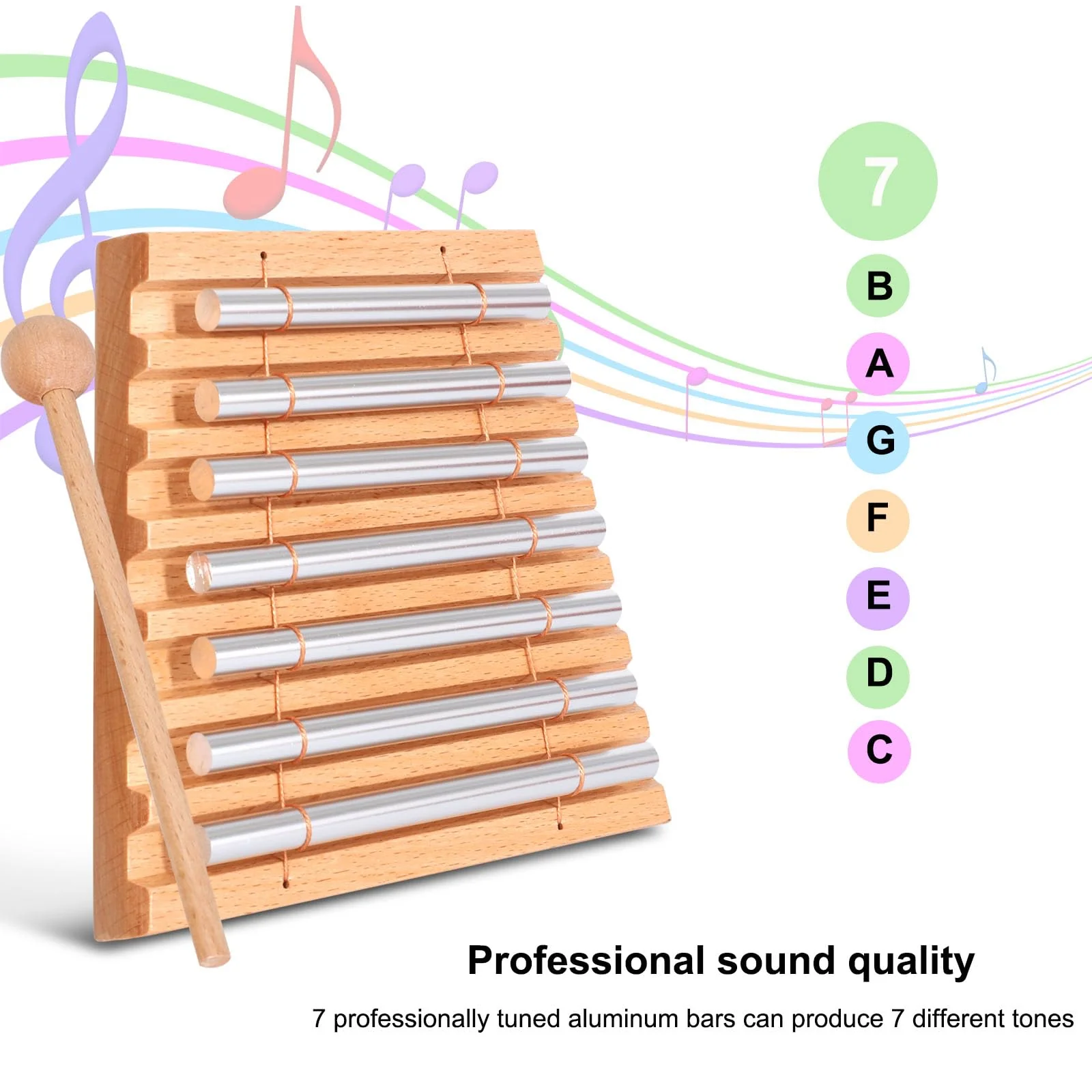 LIEKE 7 Tone Hand Chime Instrument Meditation Chime Mindfulness Bell with Nice Loud Tone For Yoga Meditation Sound Healing Teachers' Classroom Management Tool 7 Tone Chime - Image 2