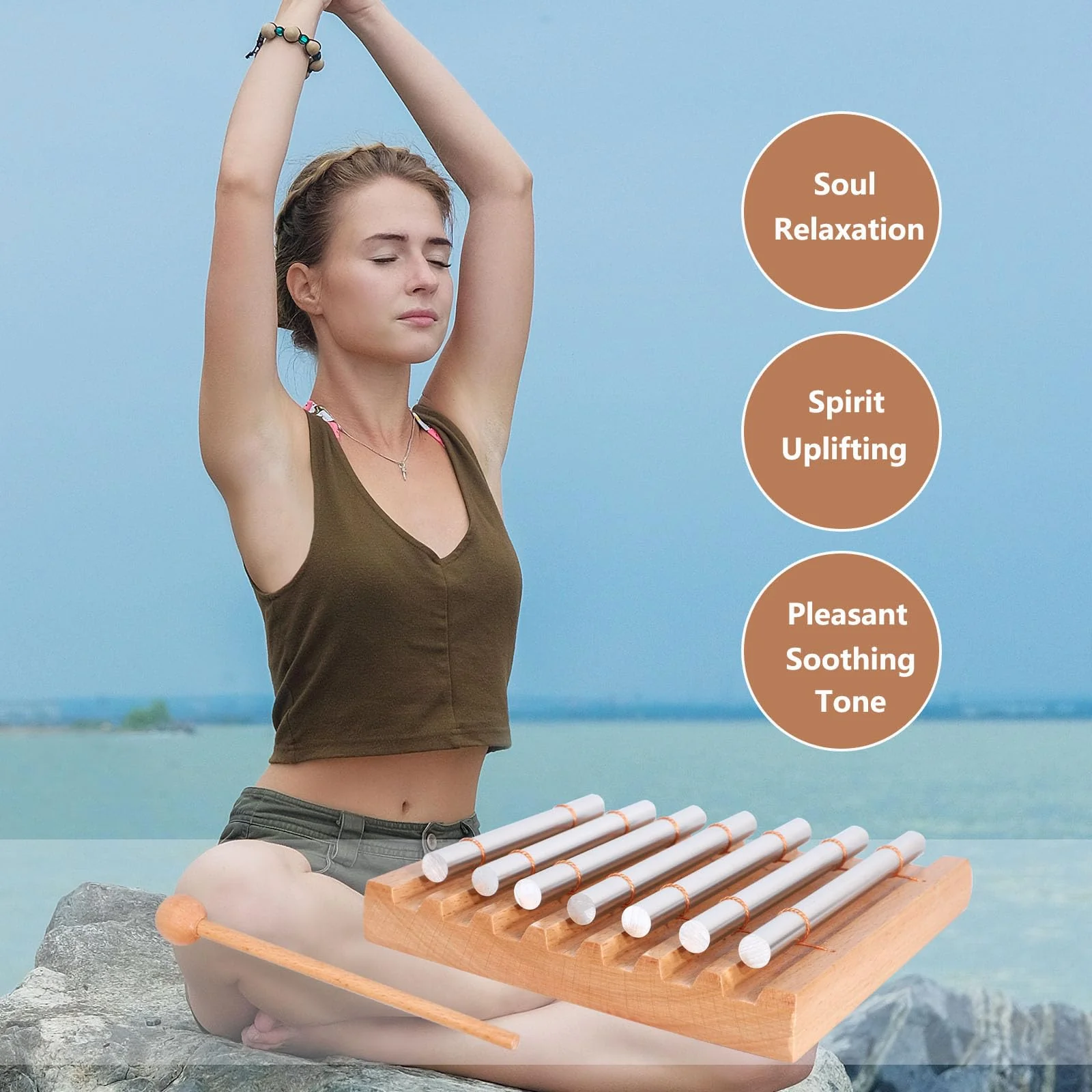 LIEKE 7 Tone Hand Chime Instrument Meditation Chime Mindfulness Bell with Nice Loud Tone For Yoga Meditation Sound Healing Teachers' Classroom Management Tool 7 Tone Chime - Image 5