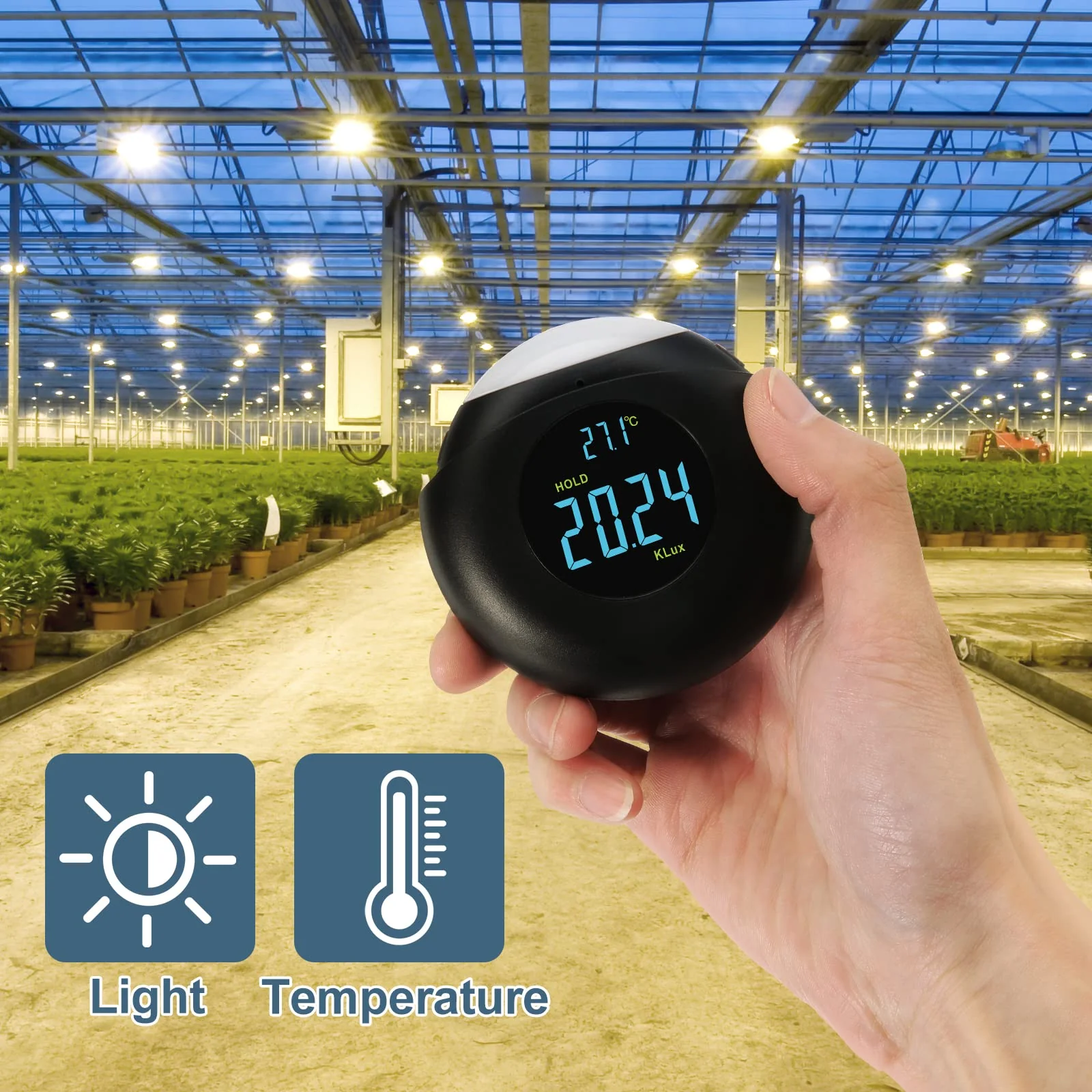 Light Meter Digital Illuminance Meter Handheld Ambient Measurer with 360° Detector, Measurer with Range up to 200,000 lux with LCD Display, Light Meter for Factories, Warehouses, Offices balck - Image 3