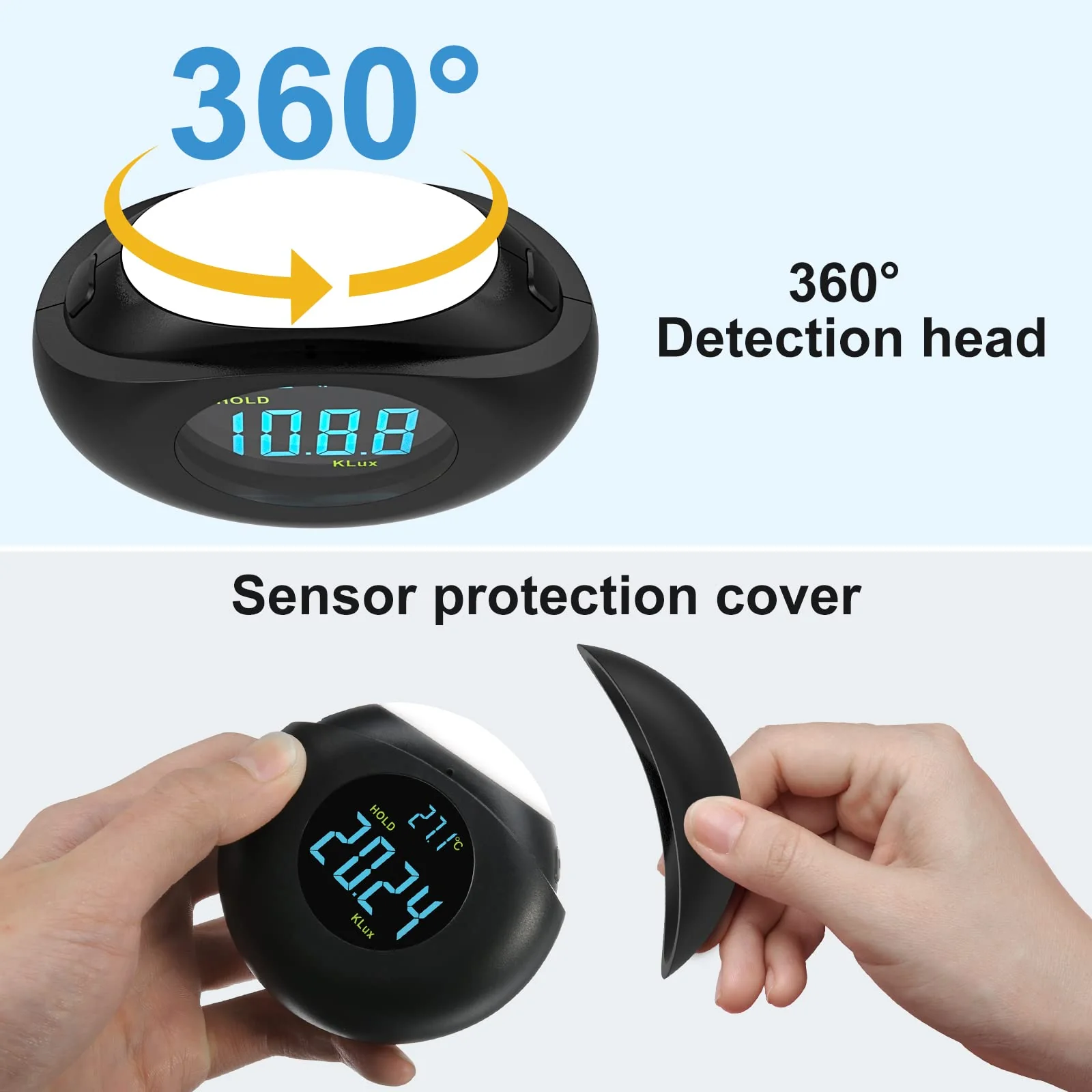 Light Meter Digital Illuminance Meter Handheld Ambient Measurer with 360° Detector, Measurer with Range up to 200,000 lux with LCD Display, Light Meter for Factories, Warehouses, Offices balck - Image 4
