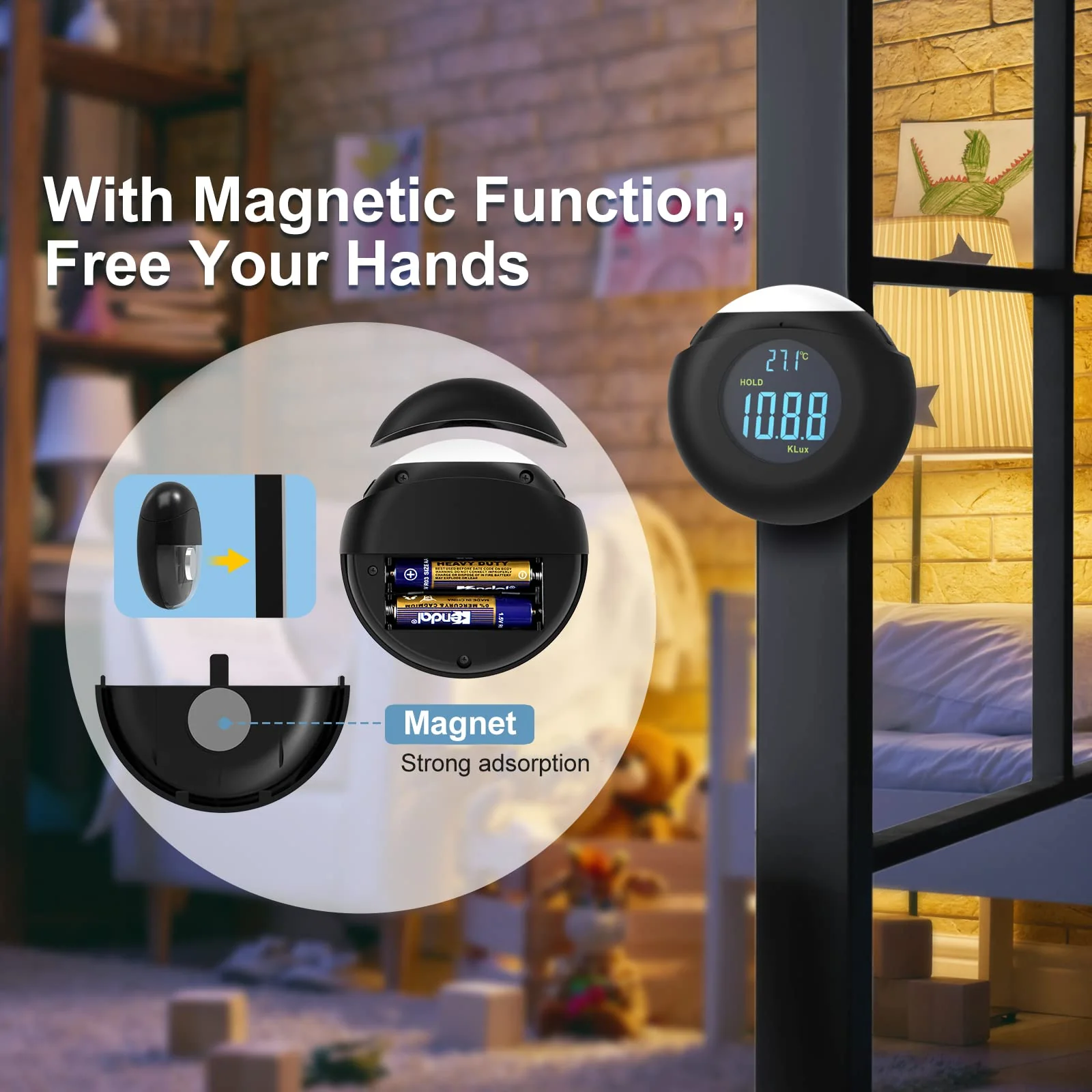 Light Meter Digital Illuminance Meter Handheld Ambient Measurer with 360° Detector, Measurer with Range up to 200,000 lux with LCD Display, Light Meter for Factories, Warehouses, Offices balck - Image 5