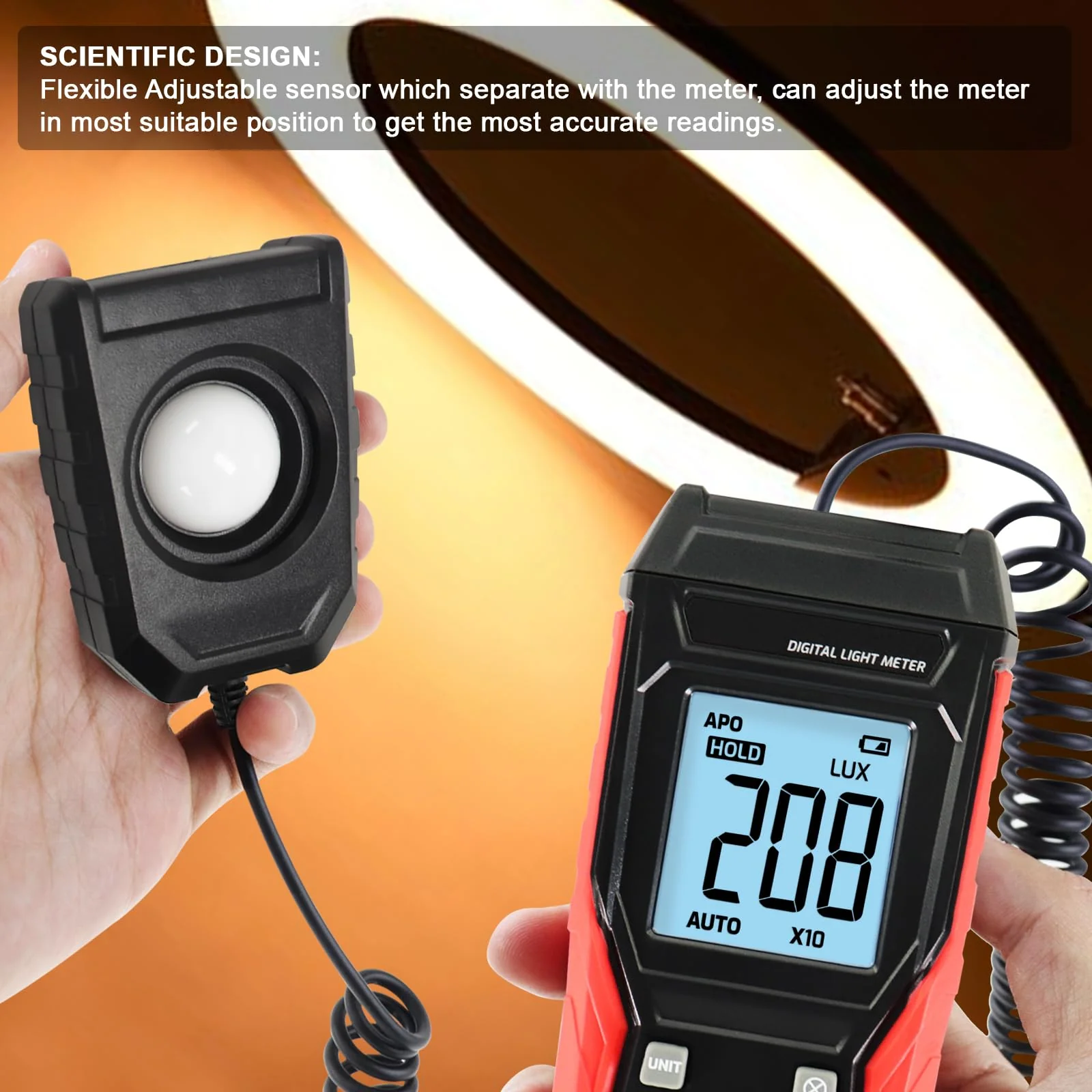 Light Meter Digital Lux Meter Handheld Illuminance Light Meter with 360 Degree Rotating Sensor, 4 Digit LCD Display 0~200,000 Measurement Range Luxmeter Tester for Plants, Headlights, Home & Office - Image 2