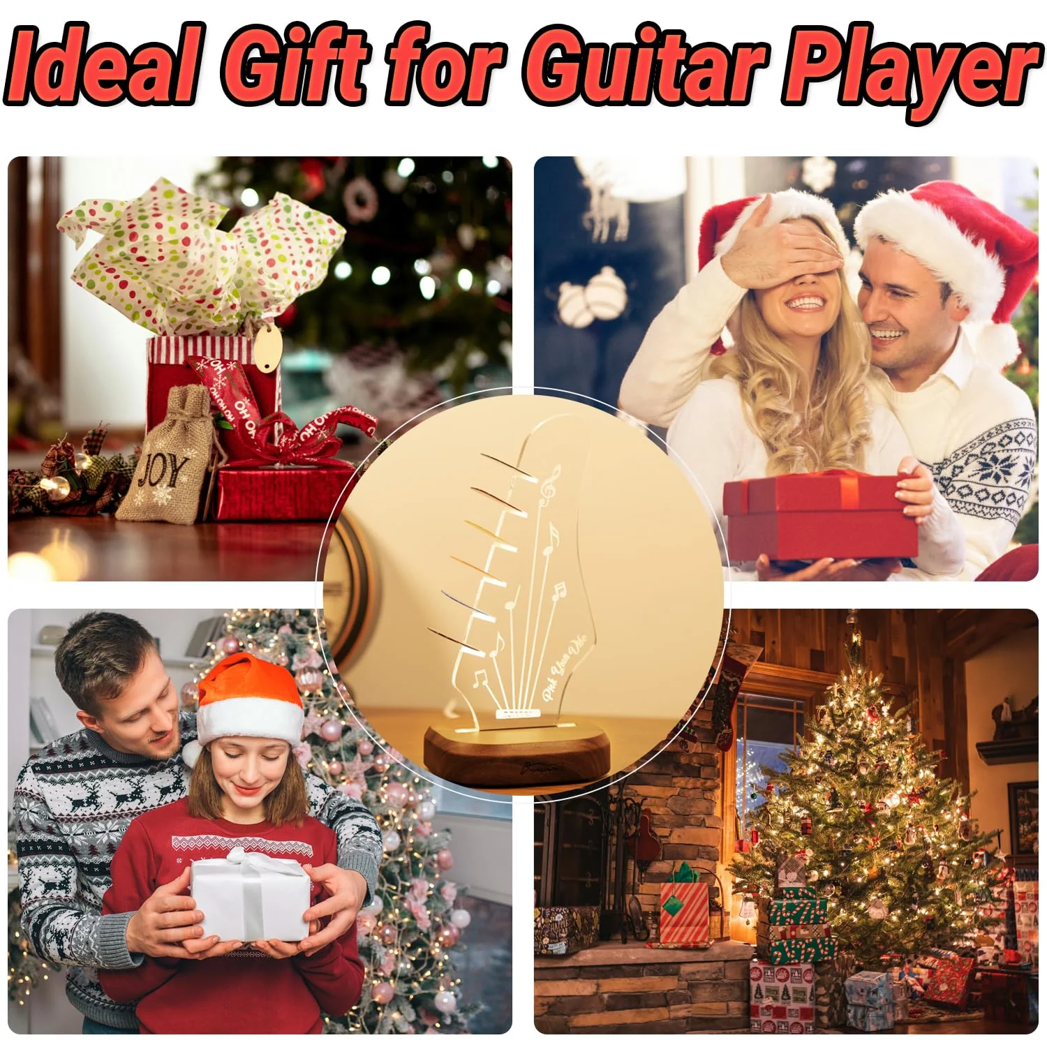 Light Up Guitar Pick Holder with 6 Guitar Picks, Acacia Wood & Acrylic Guitar Headstock Shaped Pick Holder Case for Guitar Pick Storage & Display, Guitar Music Accessories Gift for Guitar Lover Player - Image 5