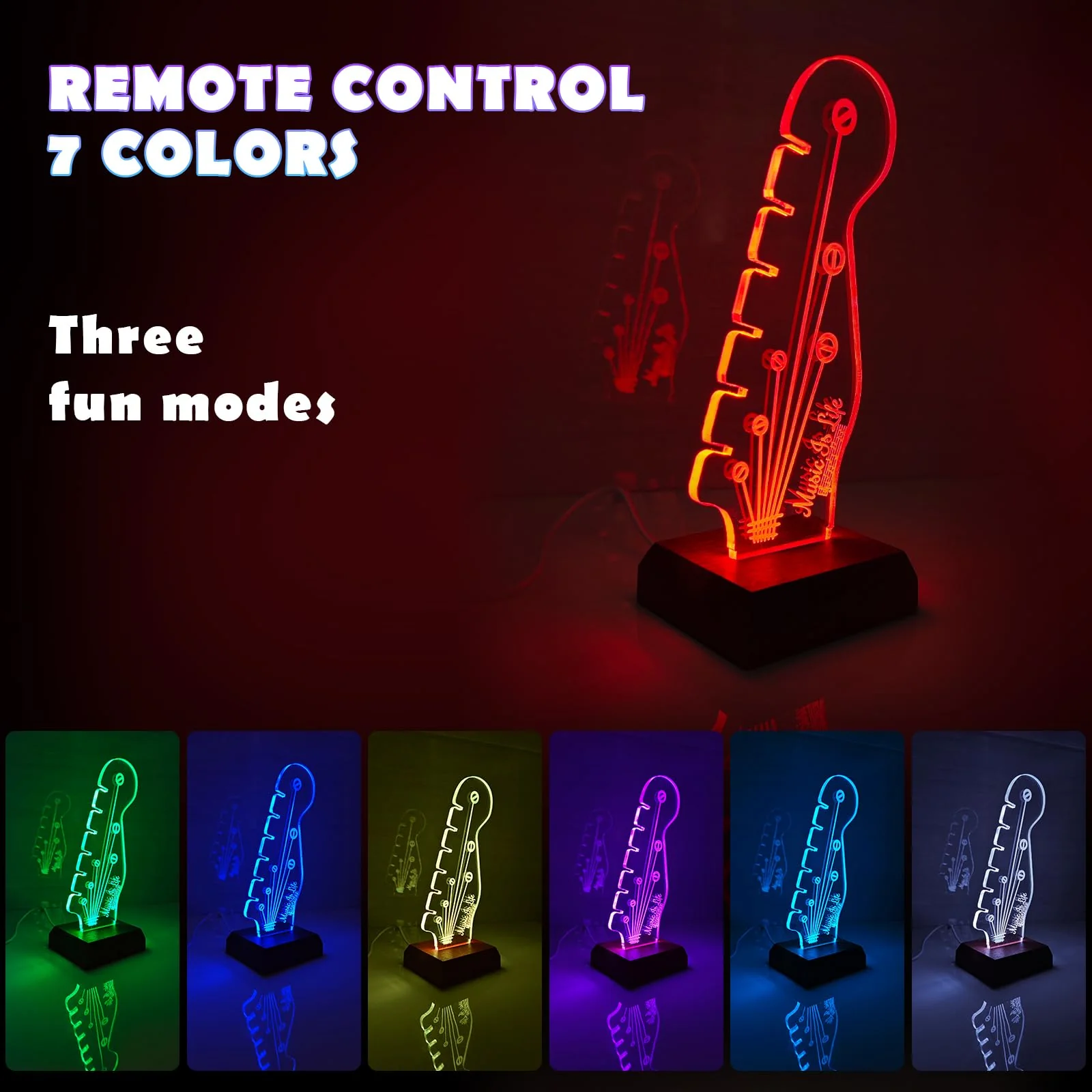 Light Up Guitar Pick Holder with Music Sync, 7-Color LED Guitar Pick Lamp with Remote Control, Acrylic 3D Guitar Pick Storage Rack, Birthday Gift for Music Lovers and Guitarists, Guitar Accessories - Image 3