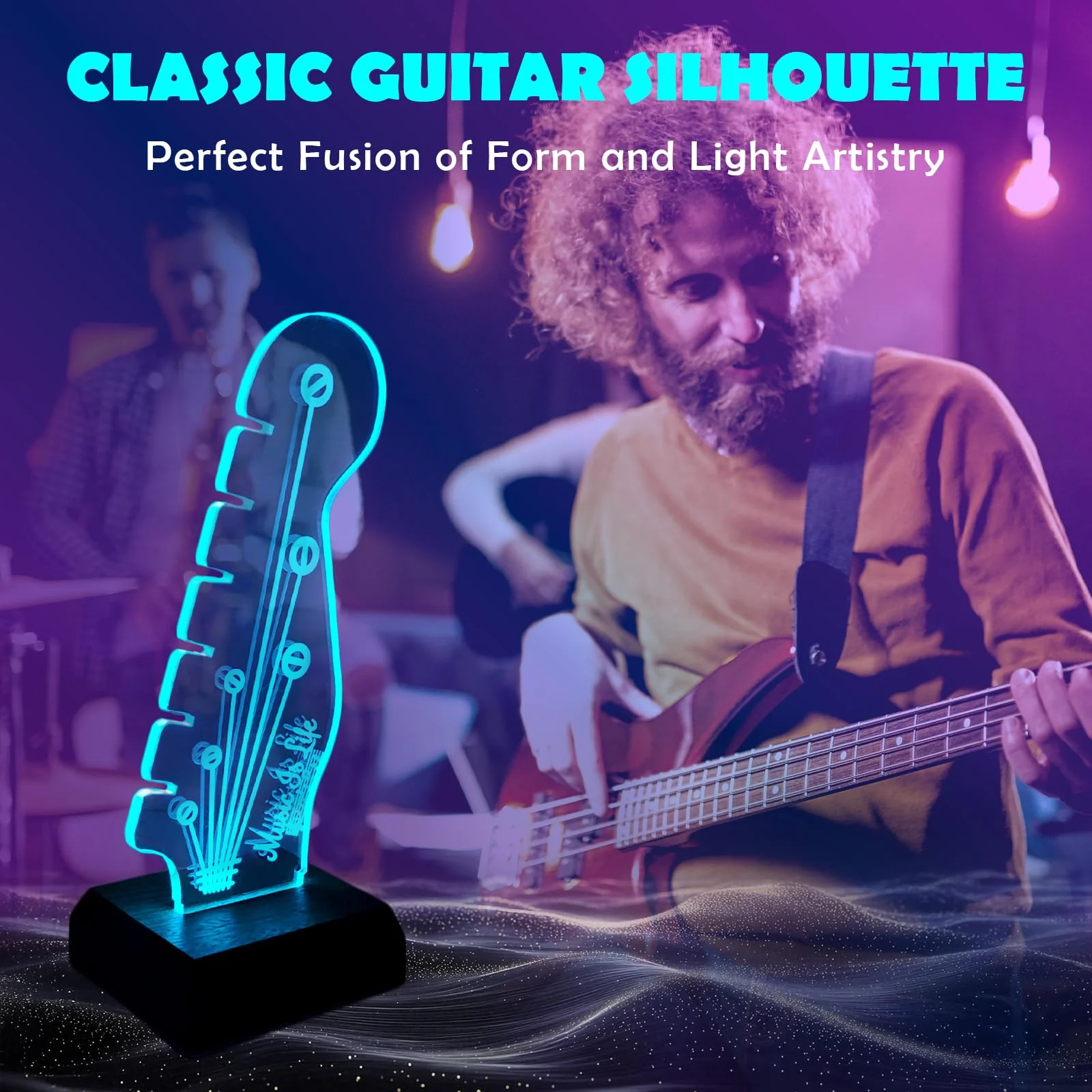 Light Up Guitar Pick Holder with Music Sync, 7-Color LED Guitar Pick Lamp with Remote Control, Acrylic 3D Guitar Pick Storage Rack, Birthday Gift for Music Lovers and Guitarists, Guitar Accessories - Image 4