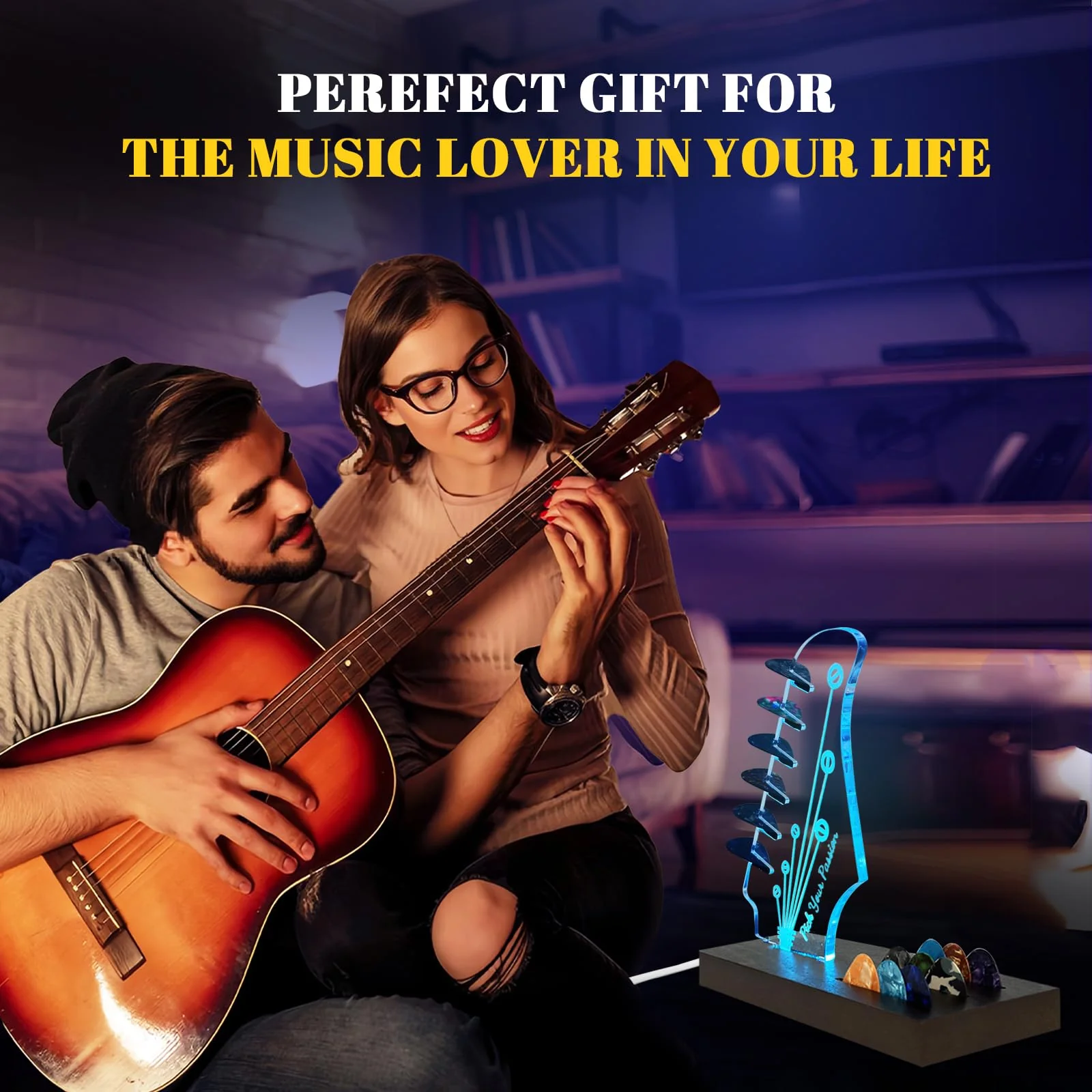 Light Up Guitar Pick Holder, Wooden Guitar Pick Holder for Picks Storage and Display, Music Gift for Men Guitar Music Lovers Players Guitarist, Guitar Accessories Guitar Pick Holder-1 - Image 5