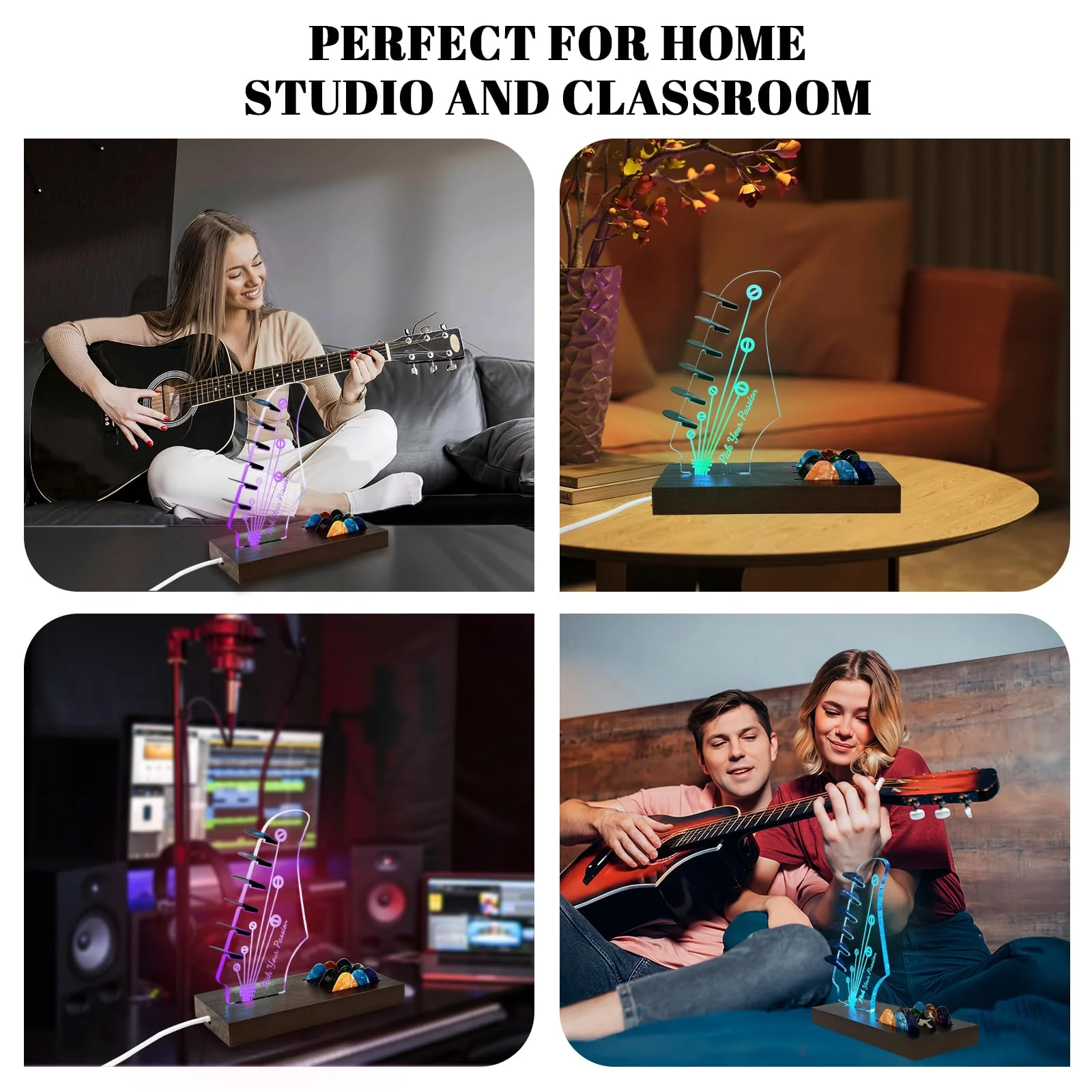 Light Up Guitar Pick Holder, Wooden Guitar Pick Holder for Picks Storage and Display, Music Gift for Men Guitar Music Lovers Players Guitarist, Guitar Accessories Guitar Pick Holder-1 - Image 6