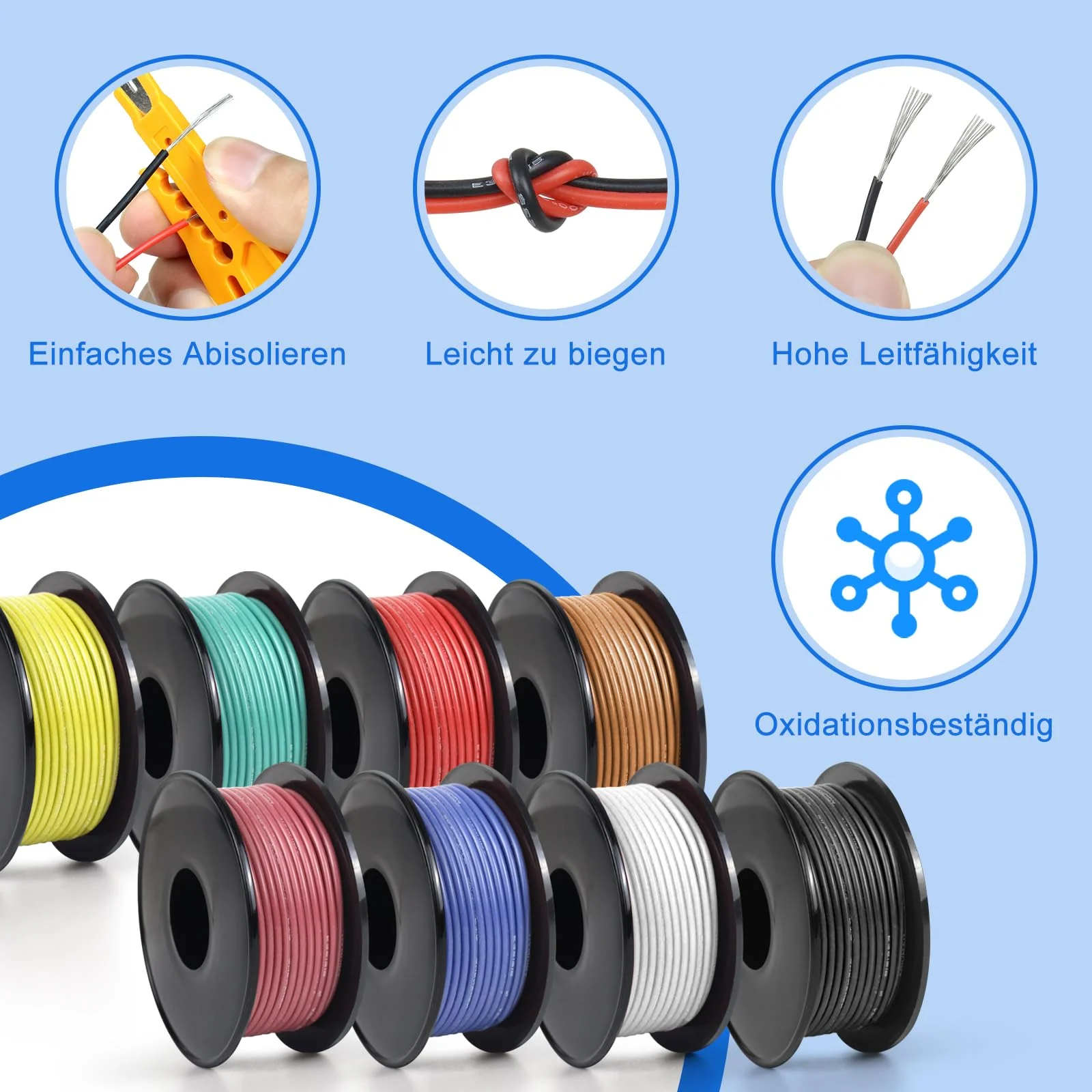 LightingWill 20 AWG 0.5 mm² Silicone Electric Cable Set in 8 Colours, 5 Metres per Roll Stranded Wire Cable, Flexible Tinned Copper Cable for DIY, Car, Home Installations and Power Cabling 5 Meter 20 AWG (0.5 mm²) - Image 5