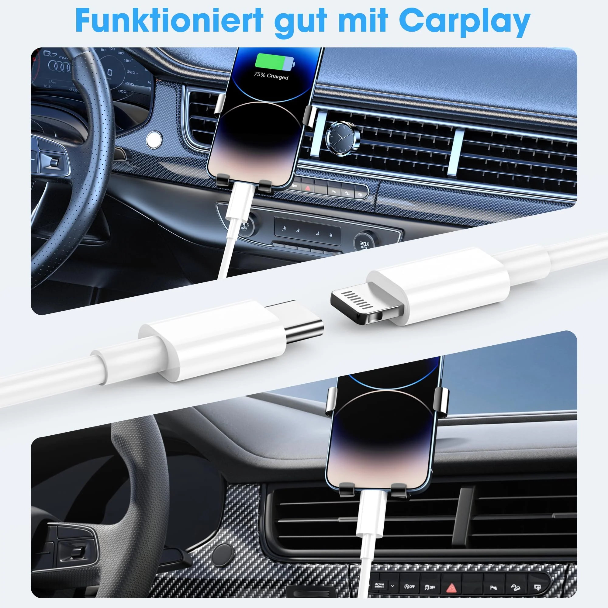 Lightning Cable USB C 2 Pack 1 M + 2 M for iPhone Charging Cable MFi Certified Original for Apple Fast Charging Cable for iPhone 14/13/12/11/Pro/Pro Max/Mini/XR/XS/XS Max/X/8/7/6/6s/Plus/iPad White - Image 3