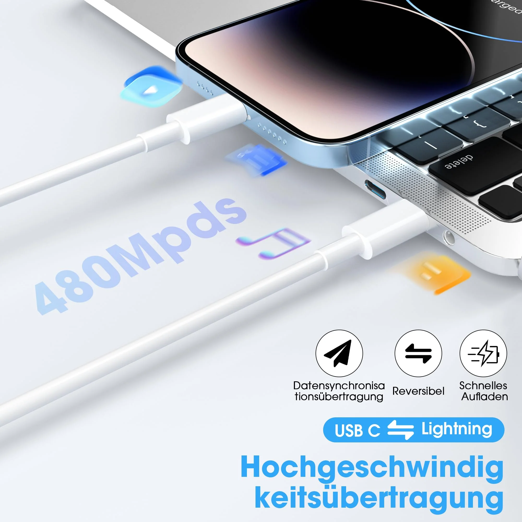 Lightning Cable USB C 2 Pack 1 M + 2 M for iPhone Charging Cable MFi Certified Original for Apple Fast Charging Cable for iPhone 14/13/12/11/Pro/Pro Max/Mini/XR/XS/XS Max/X/8/7/6/6s/Plus/iPad White - Image 8