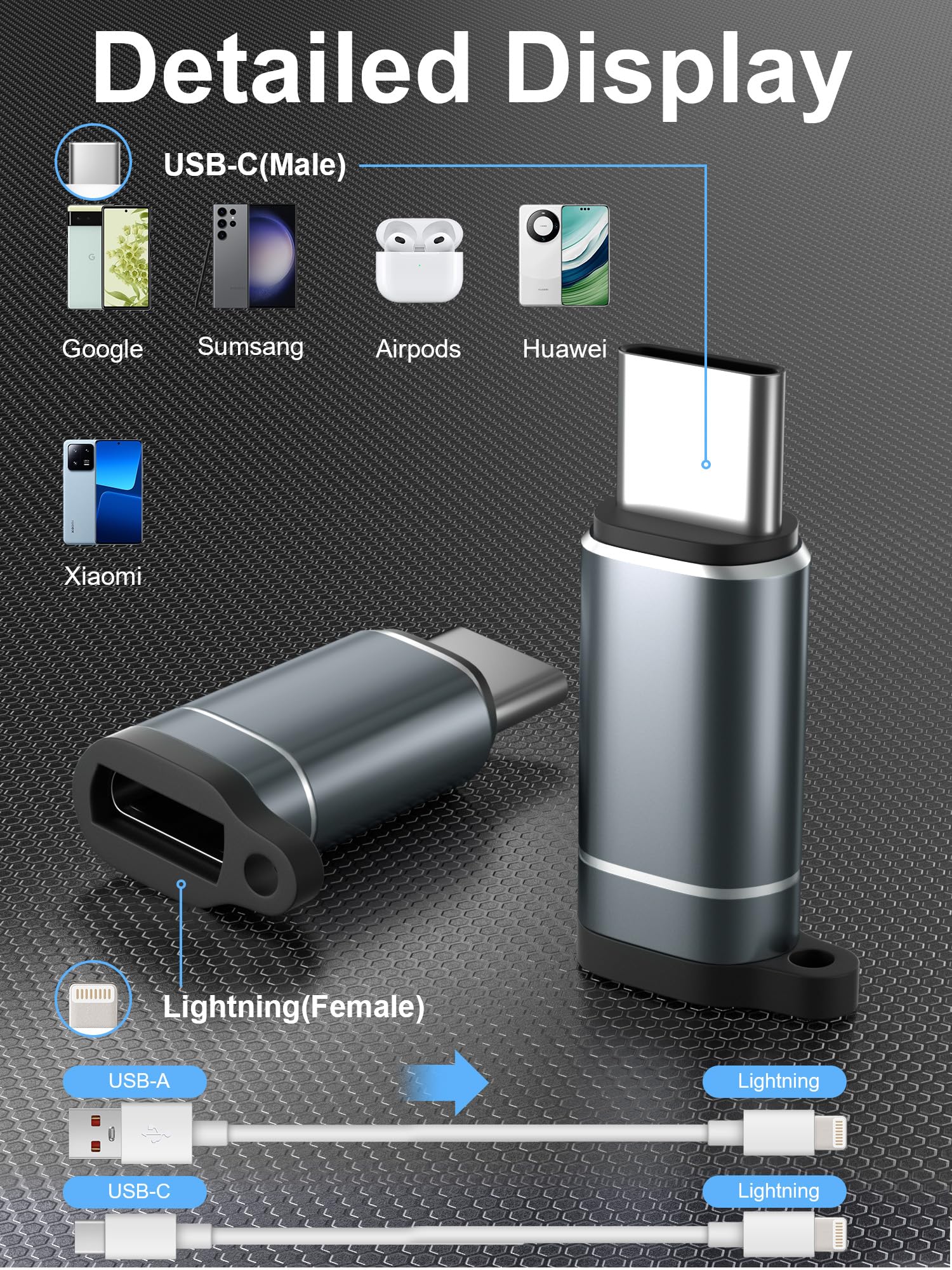 Lightning Female to USB C Male Adapter-27W Fast Charging Adapter - Lightning to USB C Adapter for iPhone 15 Series/16 Pro/16 Pro Max/Plus, iPad Air, Galaxy S23/Note 20, Pixel 8 9, 4 PCS, Grey 4 Pack - Image 4