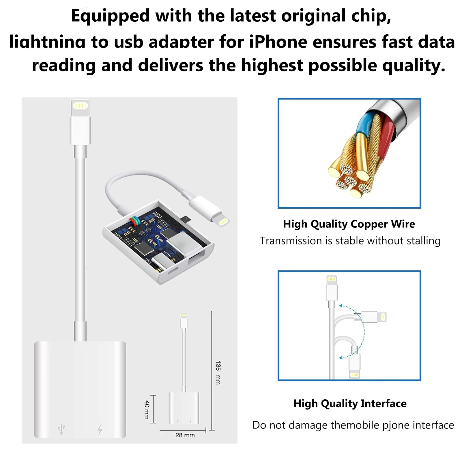 Lightning to USB Camera Adapter for iPhone with Charging Port USB 3.0 Female OTG Cable for iPad to Connect Card Reader USB Flash Drive U Disk Keyboard Mouse Hubs Midi - Image 4