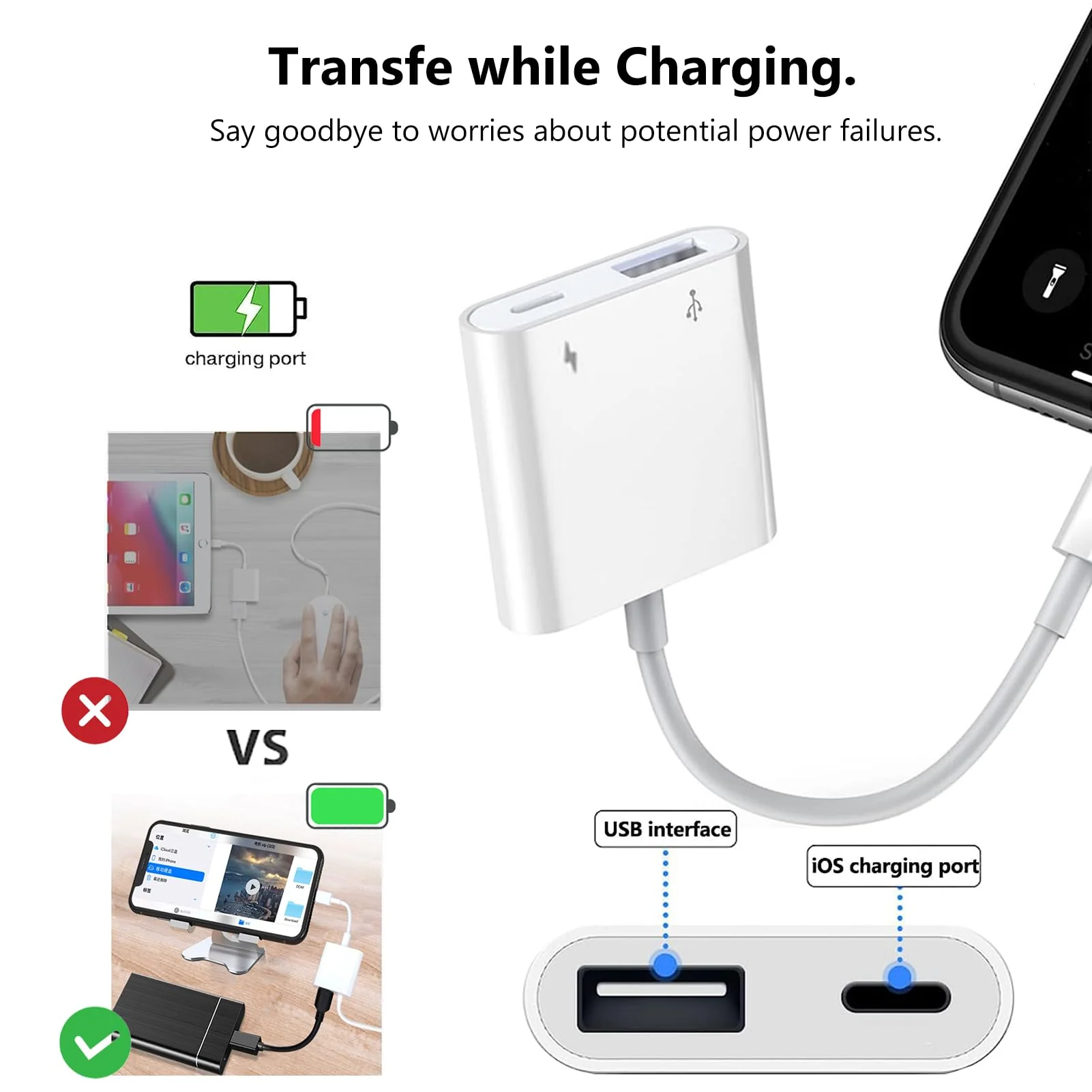 Lightning to USB Camera Adapter for iPhone with Charging Port USB 3.0 Female OTG Cable for iPad to Connect Card Reader USB Flash Drive U Disk Keyboard Mouse Hubs Midi - Image 5