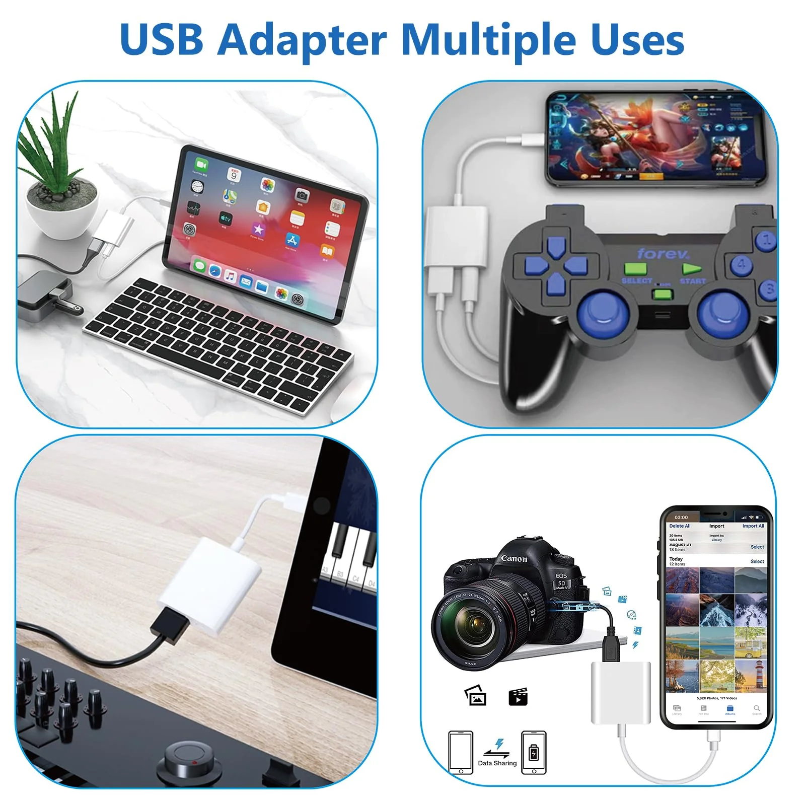 Lightning to USB Camera Adapter for iPhone with Charging Port USB 3.0 Female OTG Cable for iPad to Connect Card Reader USB Flash Drive U Disk Keyboard Mouse Hubs Midi - Image 6