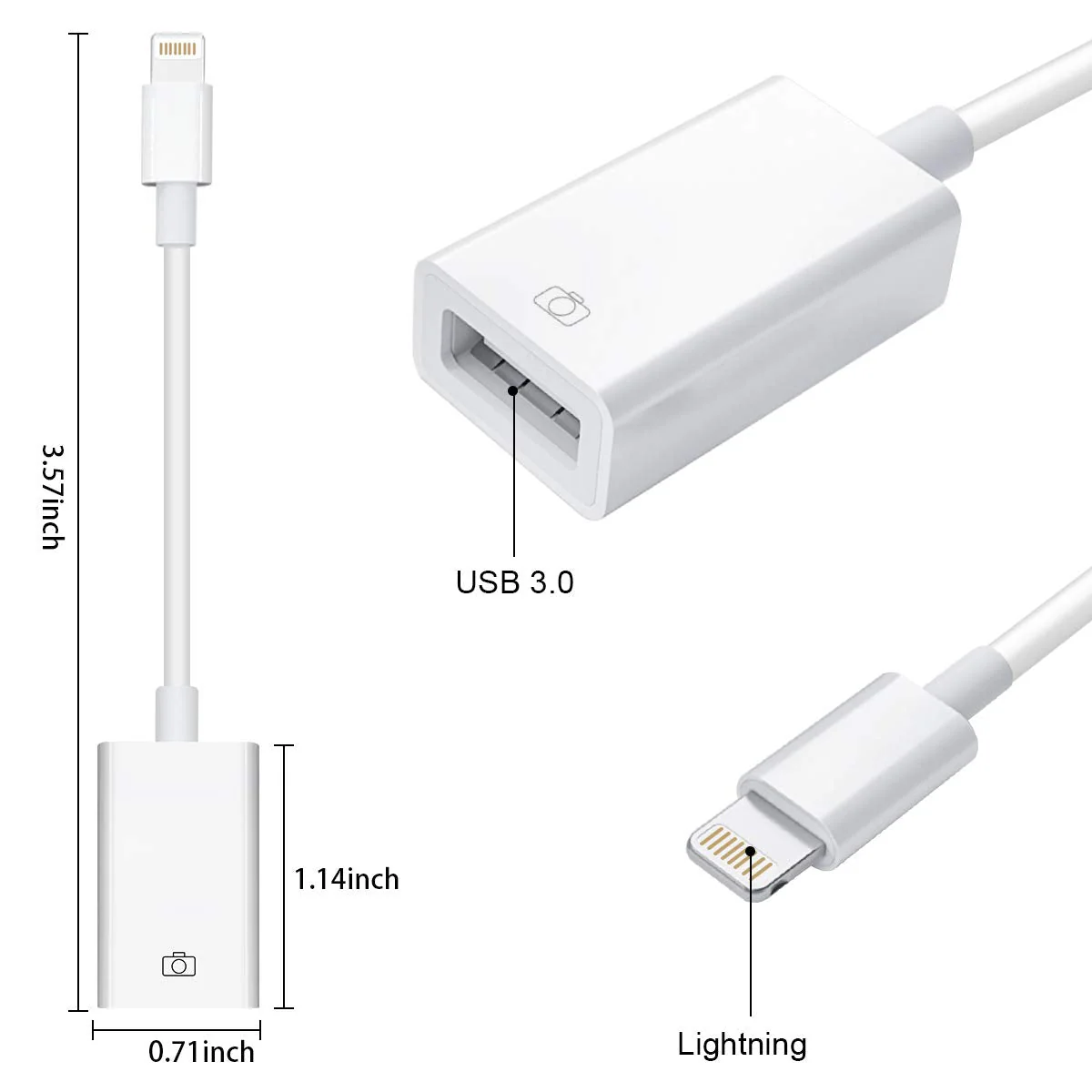 Lightning to USB Camera Adapter Lightning Female USB OTG Cable Adapter for Select iPhone,iPad Models Support Connect Camera, Card Reader, USB Flash Drive, MIDI Keyboard, White (White) - Image 5