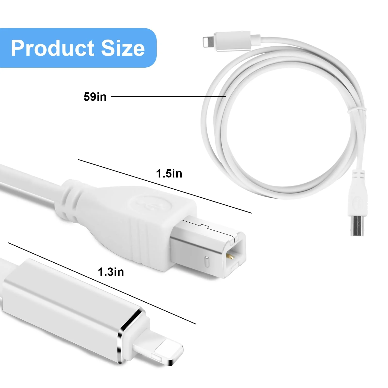 Lightnning to USB 2.0 OTG Cable Type B Midi Cable 5Ft Lighting to Midi Cable Compatible with iOS Devices to Midi Controller, Electronic Music Instrument, Piano, Midi Keyboard and More - Image 3