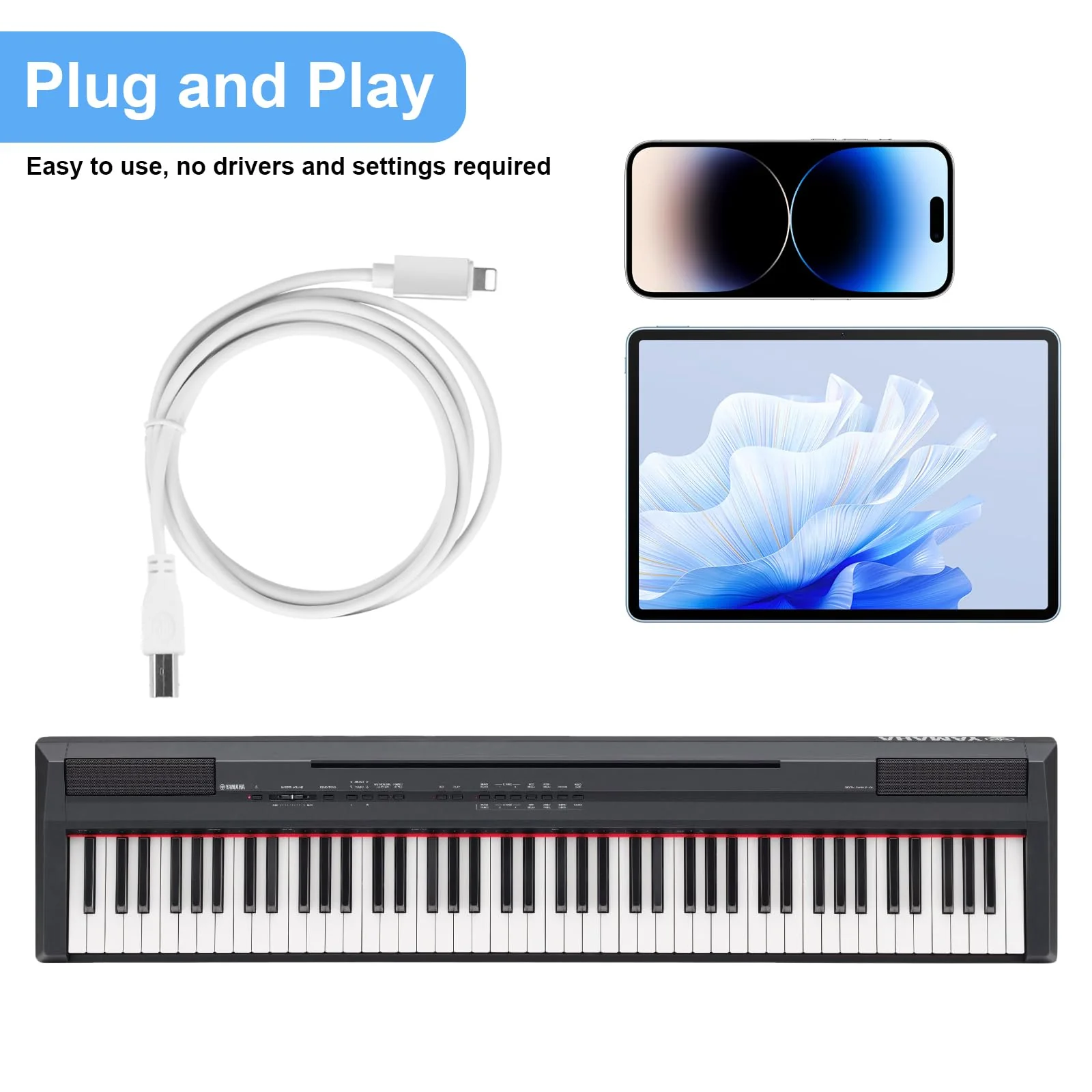 Lightnning to USB 2.0 OTG Cable Type B Midi Cable 5Ft Lighting to Midi Cable Compatible with iOS Devices to Midi Controller, Electronic Music Instrument, Piano, Midi Keyboard and More - Image 4