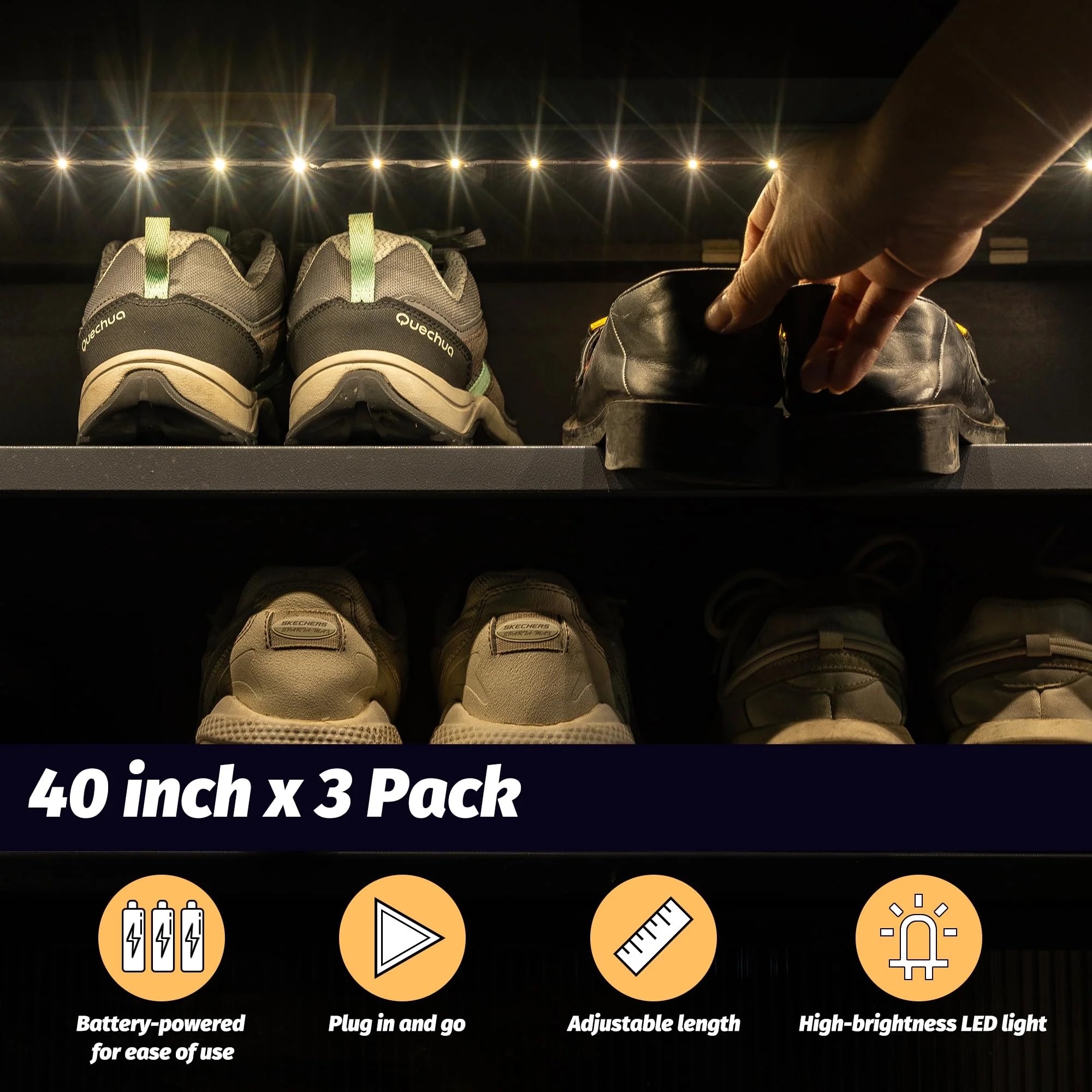 Lights Strip Led Strip Lighting Battery Powered 3-Pack, Wireless LED Light Strip Suitable for Lighting Under Cabinet Closet Shelves Shoe Cabinet Bookshelf Home Kitchen Outdoor Indoor - Image 4