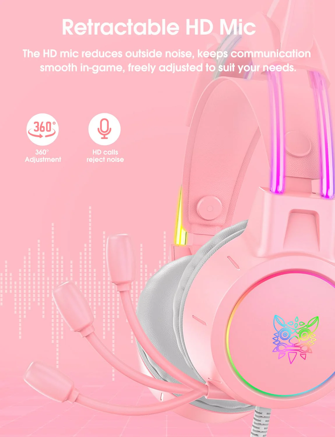Lightweight Gaming Headset with Detachable Cat Ears, RGB Lighting, Wired Over Ear Headphones with Mic for PC, PS4, PS5, Switch, Stereo Surround Sound, Self-Adjusting Headband Pink Cat Ear - Image 5
