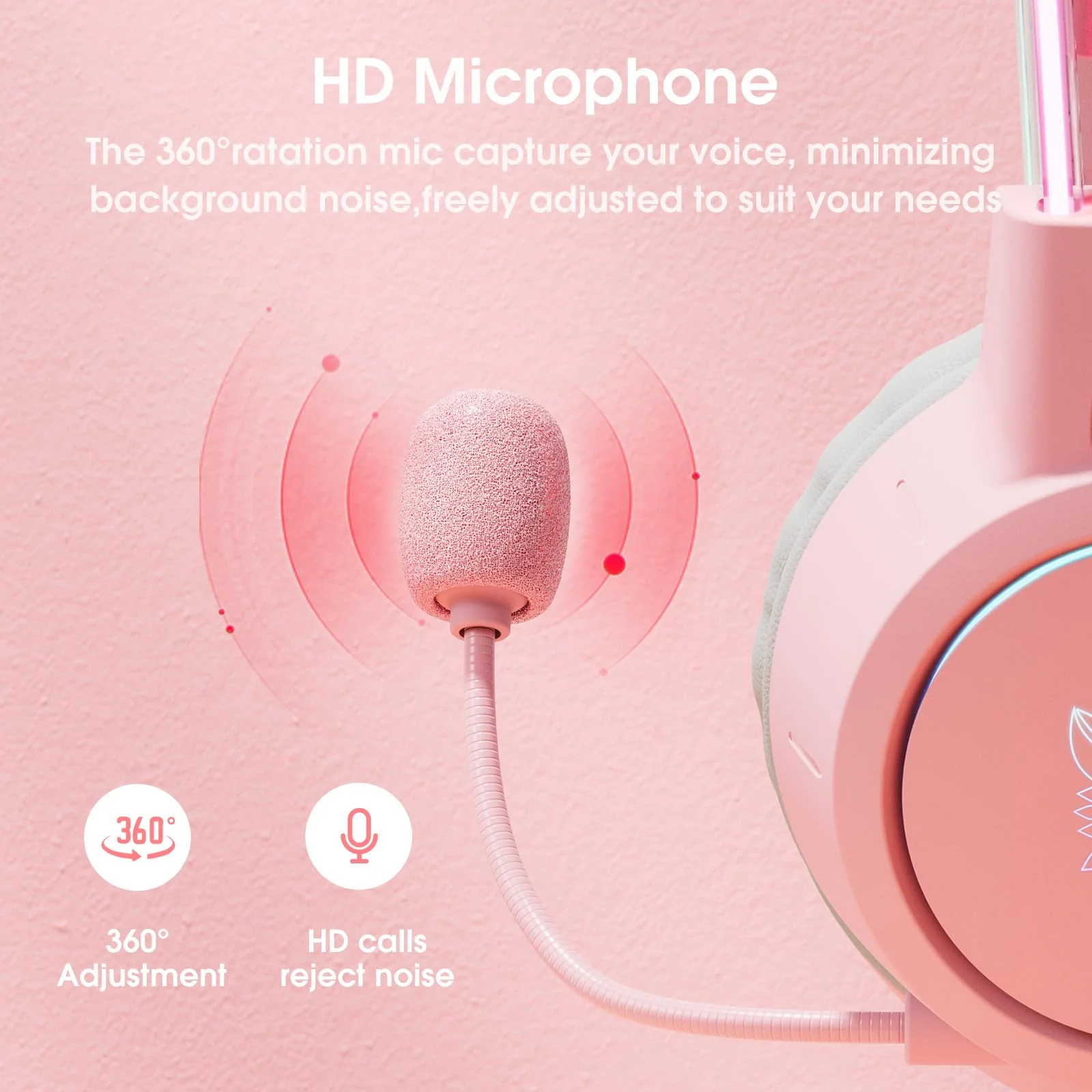 Lightweight Gaming Headset with Detachable Deer Ears, RGB Lighting, Wired Over Ear Headphones with Mic for PC, PS4, PS5, Xbox, Switch, Stereo Surround Sound, Self-Adjusting Headband Pink Deer Ear - Image 4